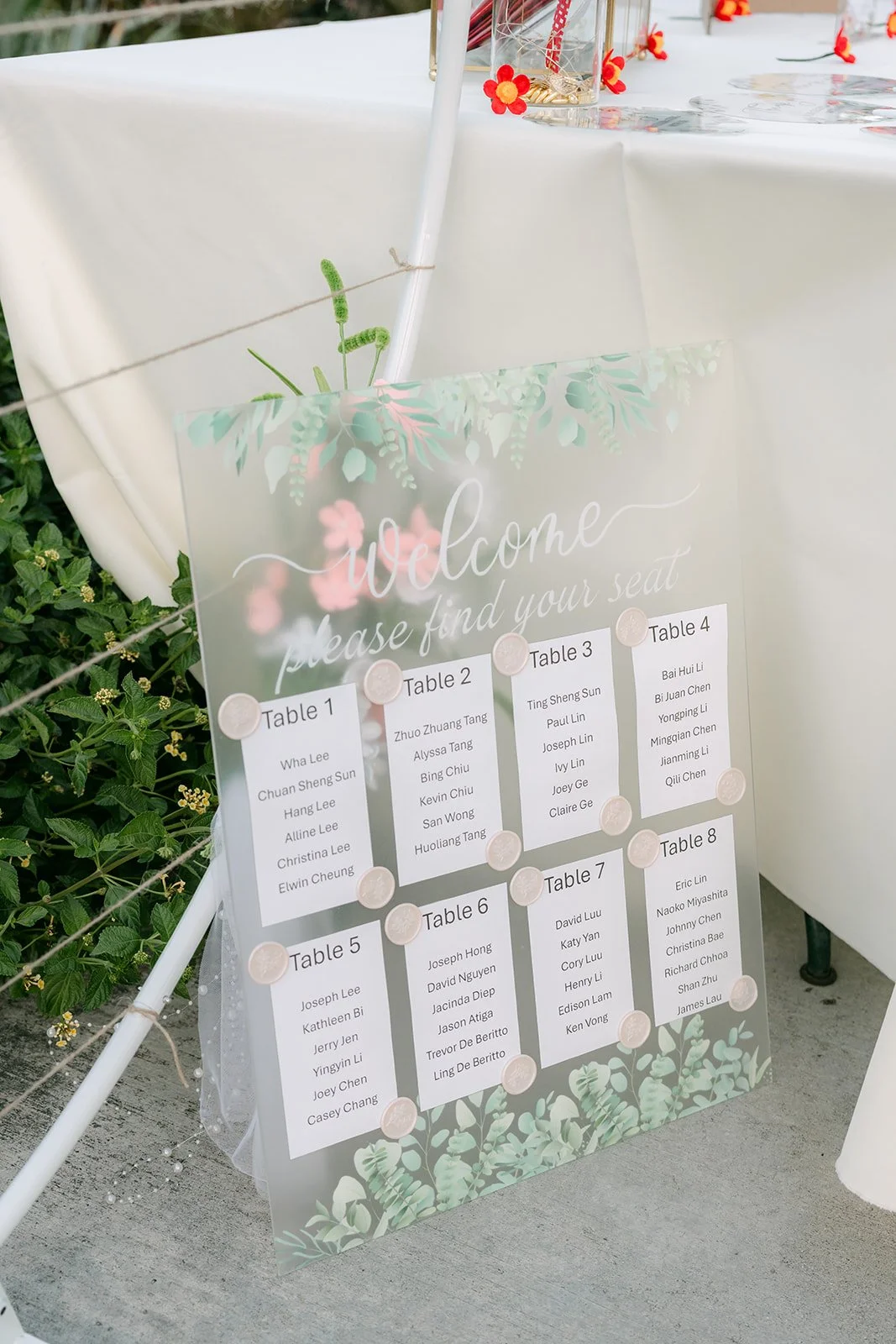 Seating chart cards with florals.