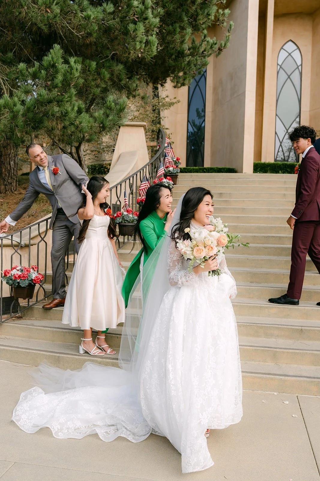 Kim and Vincent with family in front of the church