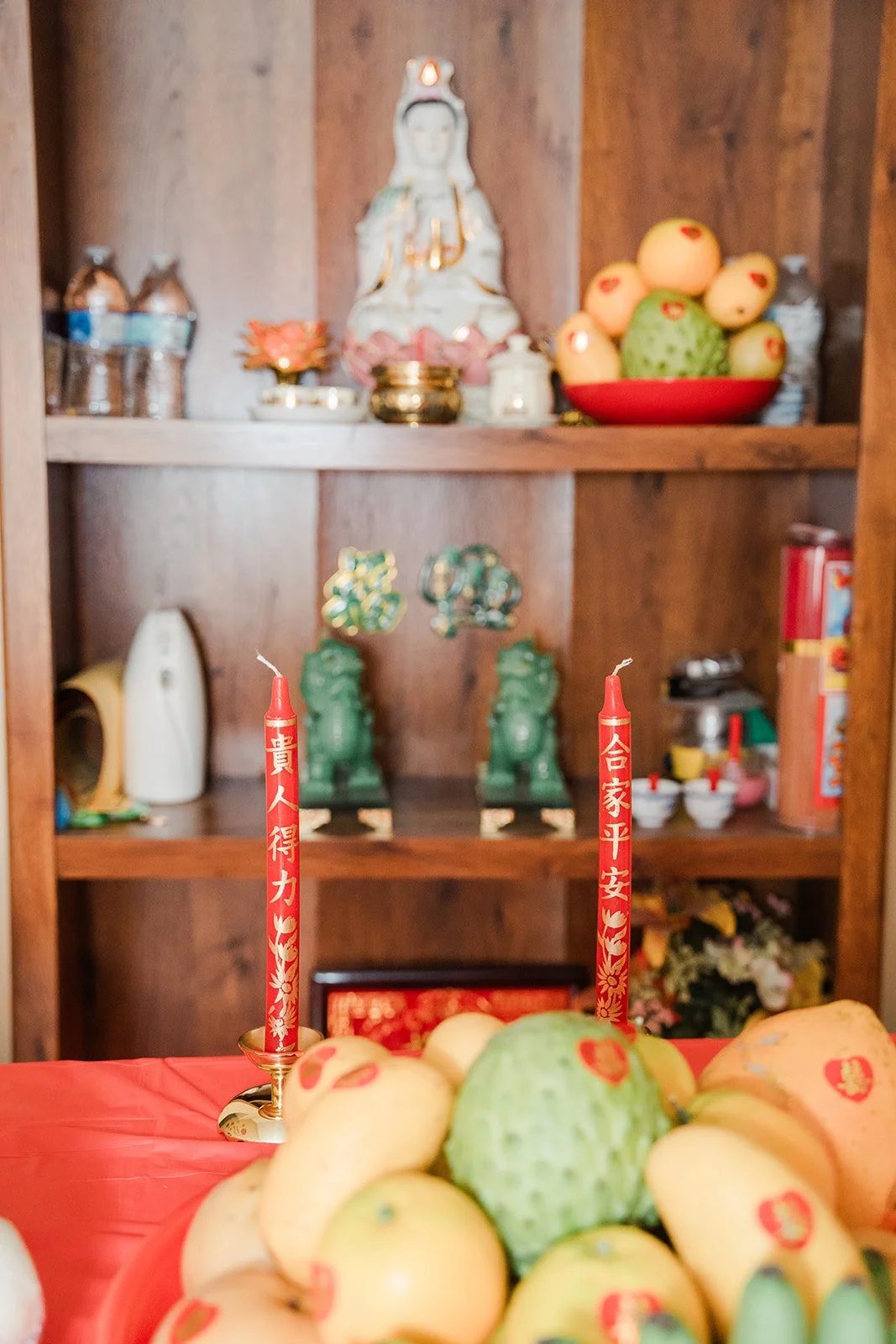 Fruit and offerings arranged on the family altar.