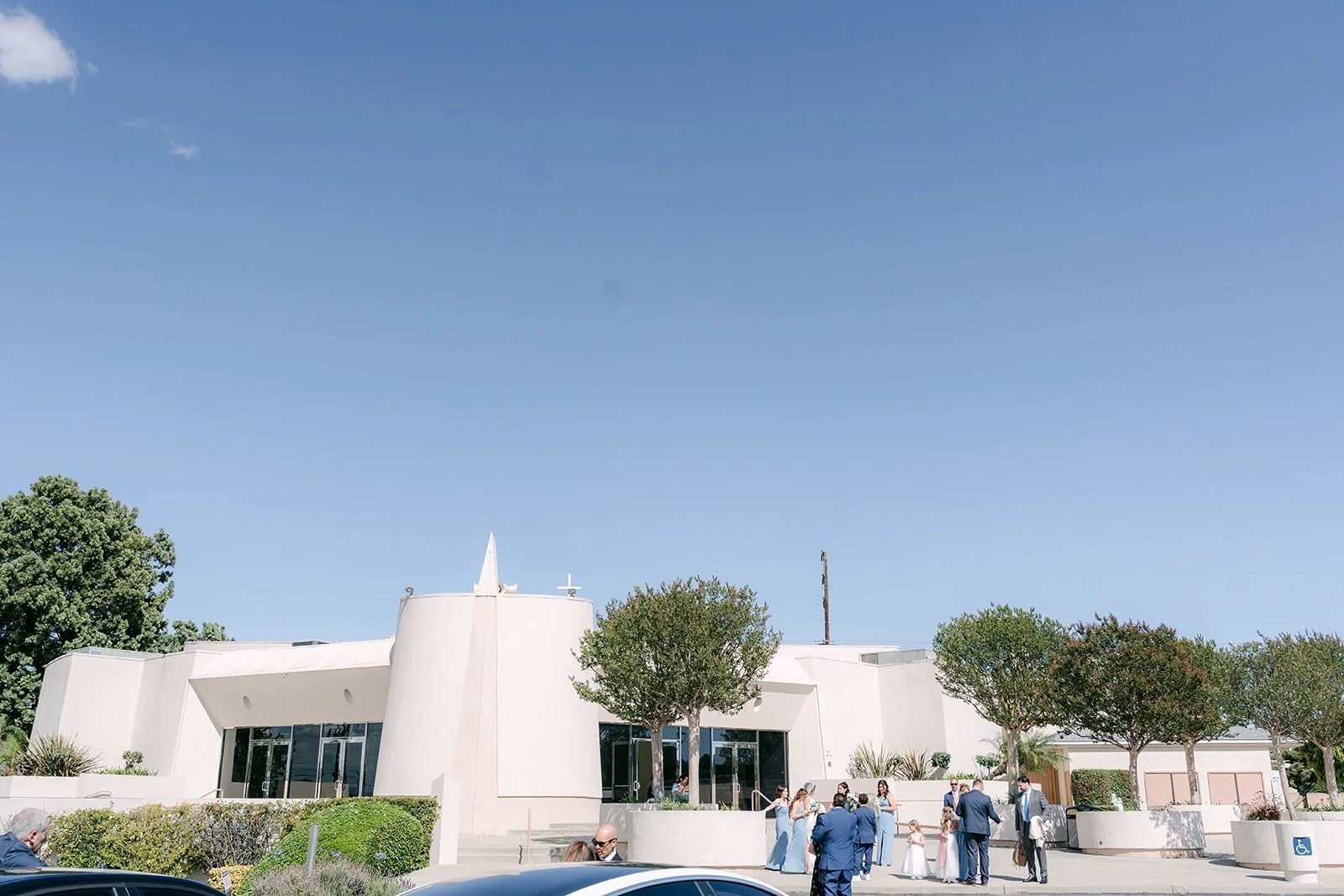 Beatitudes of Our Lord Catholic Church in La Mirada under a clear blue sky