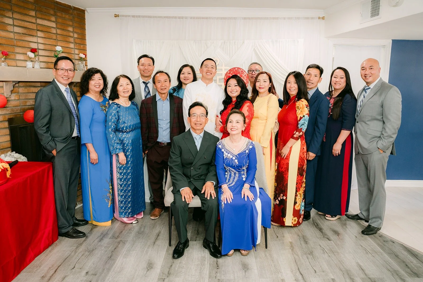 Jennifer and Kevin with both families after their tea ceremony at home