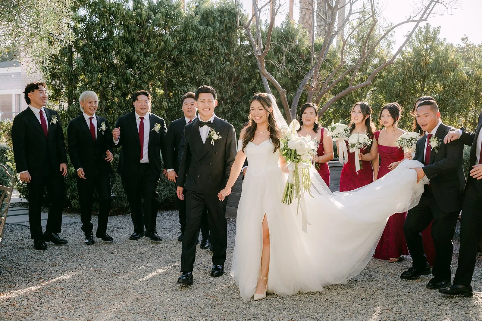 Wedding party on the gravel paths at The Harper