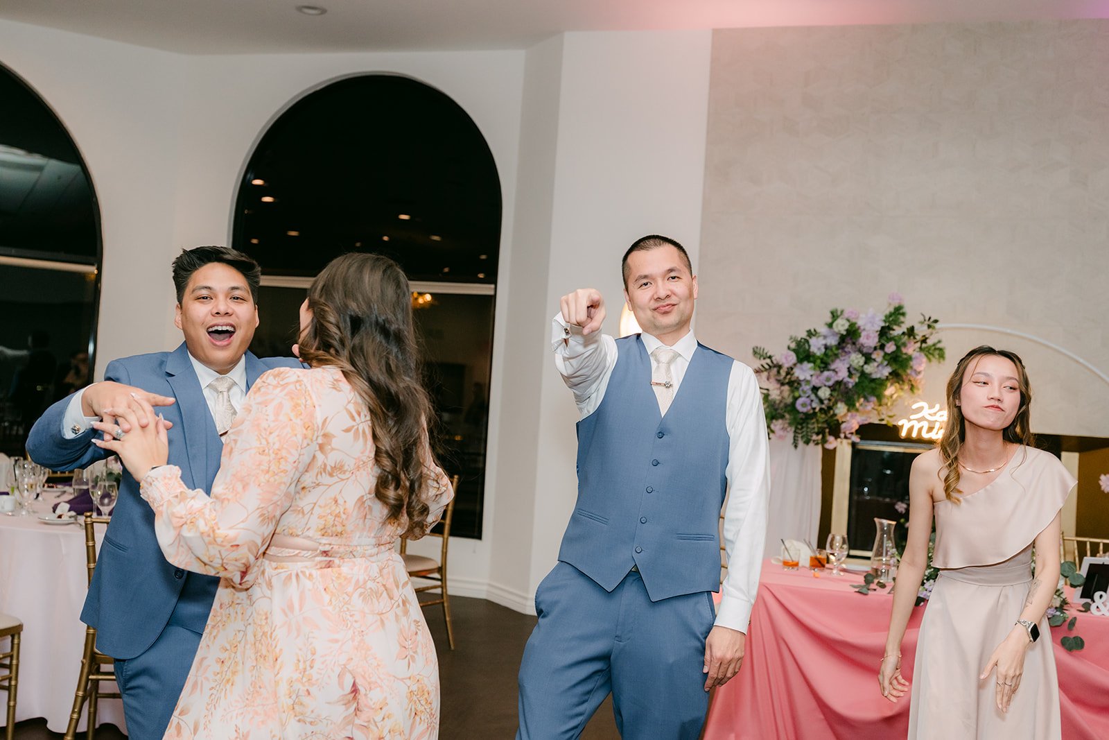 Michael dancing with guests at the reception.