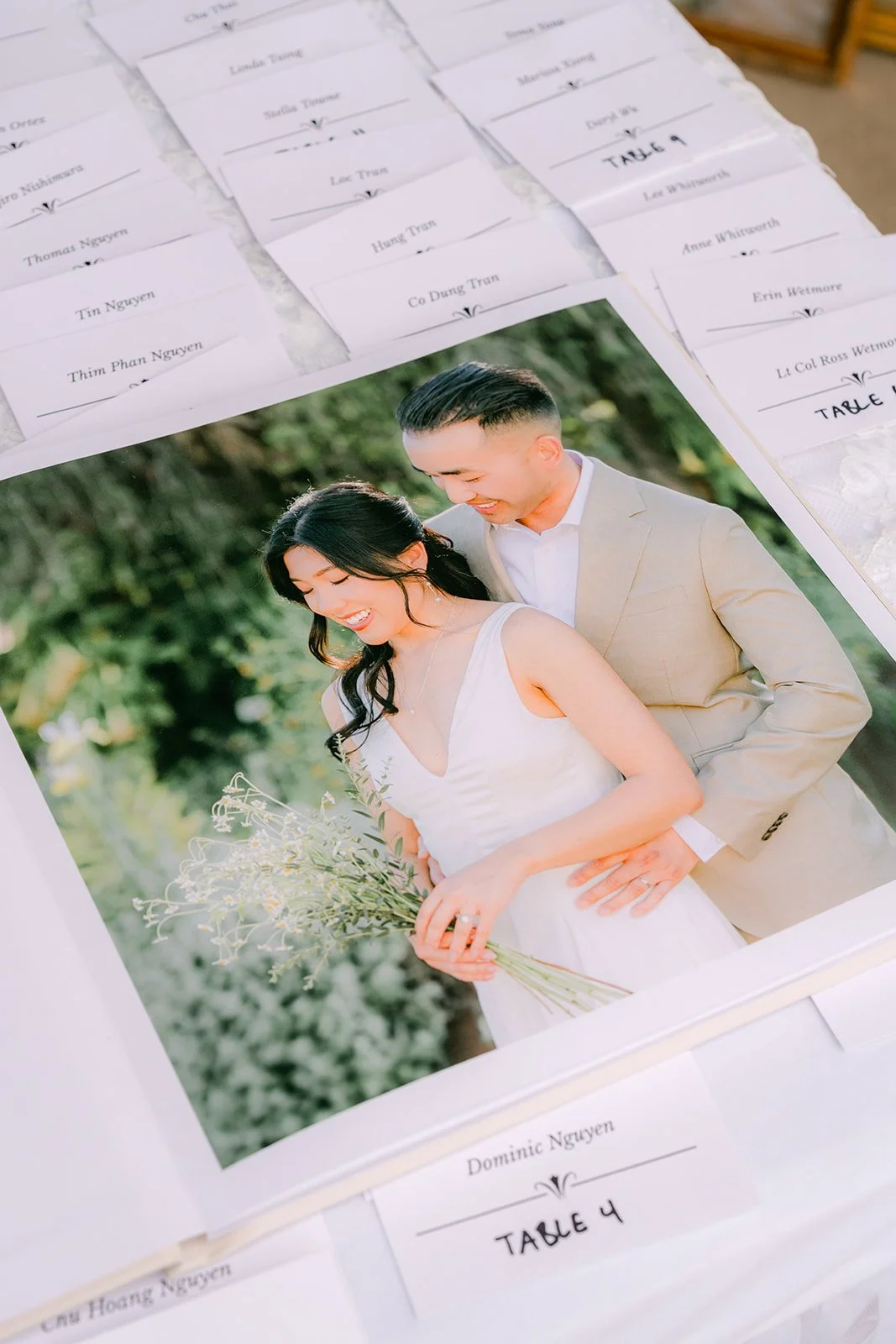 Photo of Kim and Vincent displayed on the welcome table