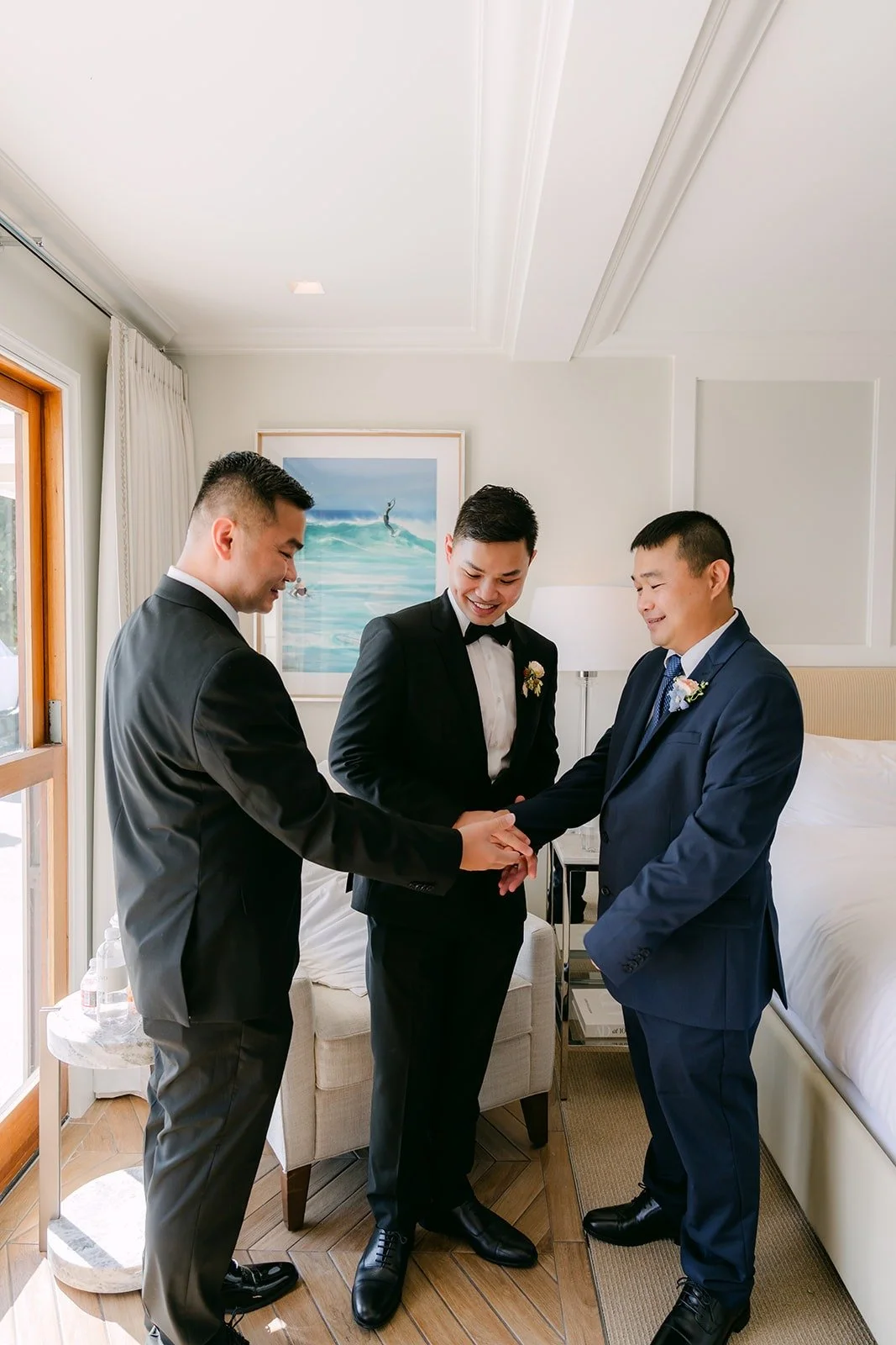 Mario sharing a laugh with his friends before the ceremony