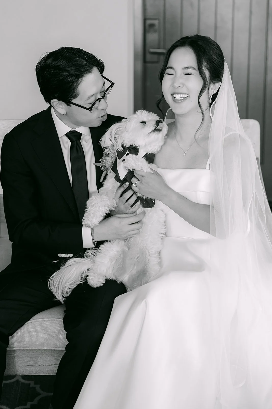 A black and white moment with Saya, Leroy and their dog