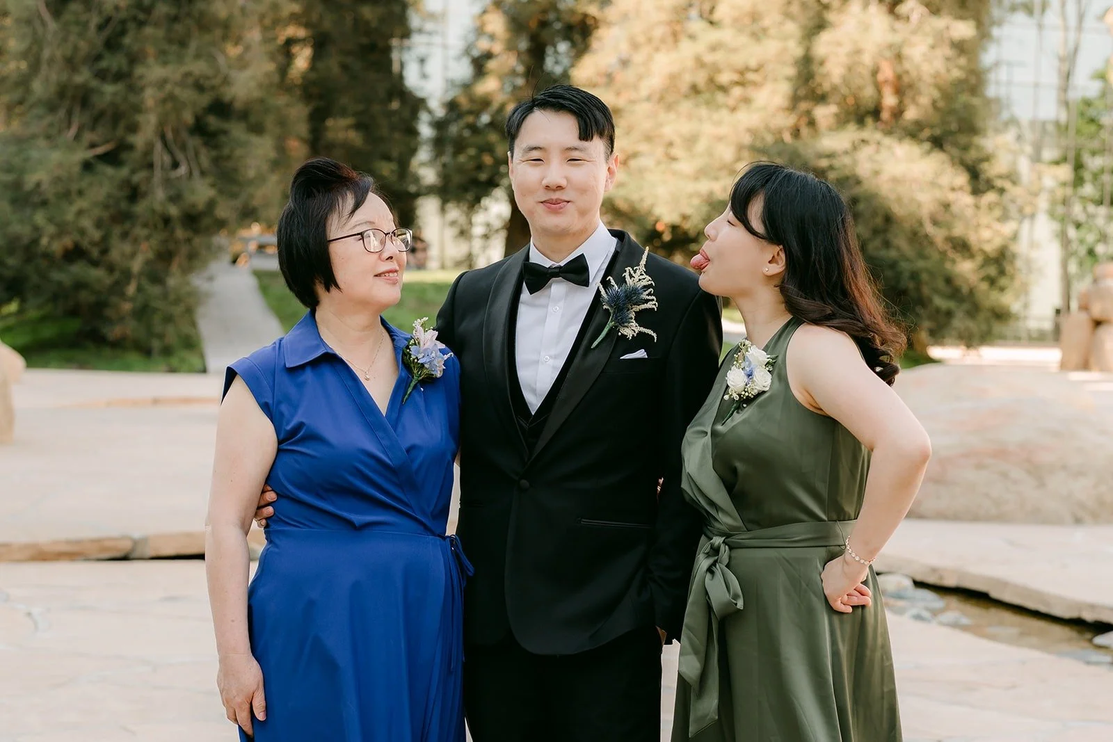James with family members in the garden