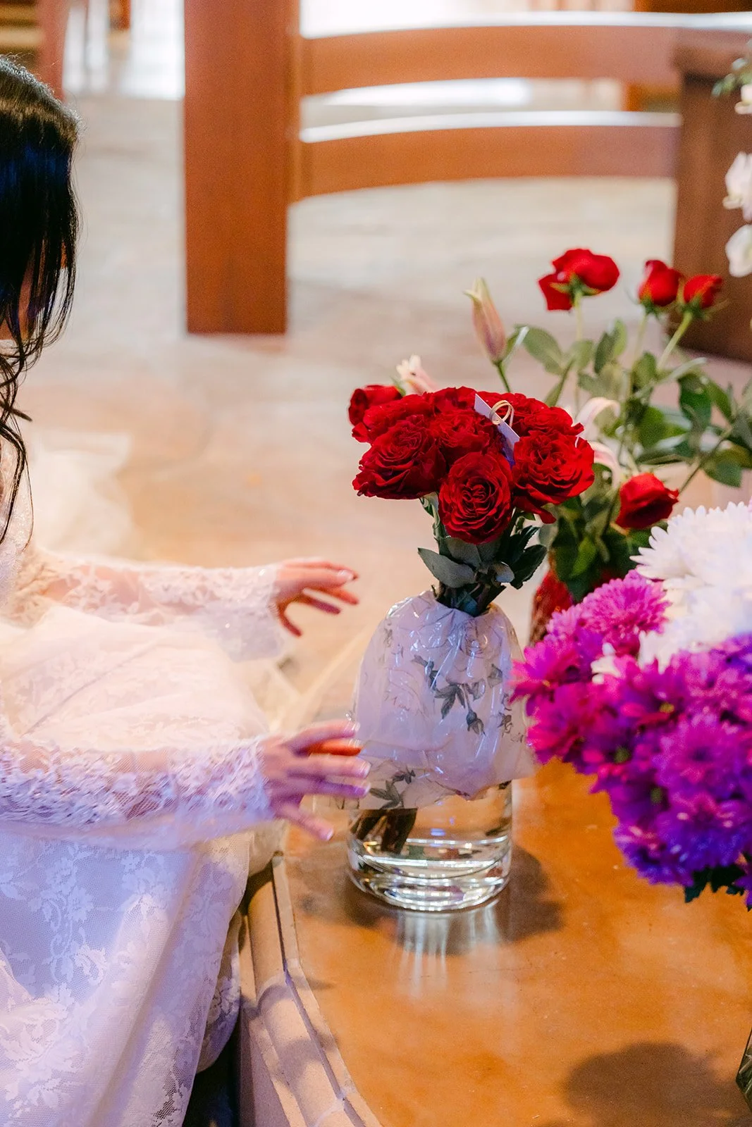 Roses offered at the altar during the mass