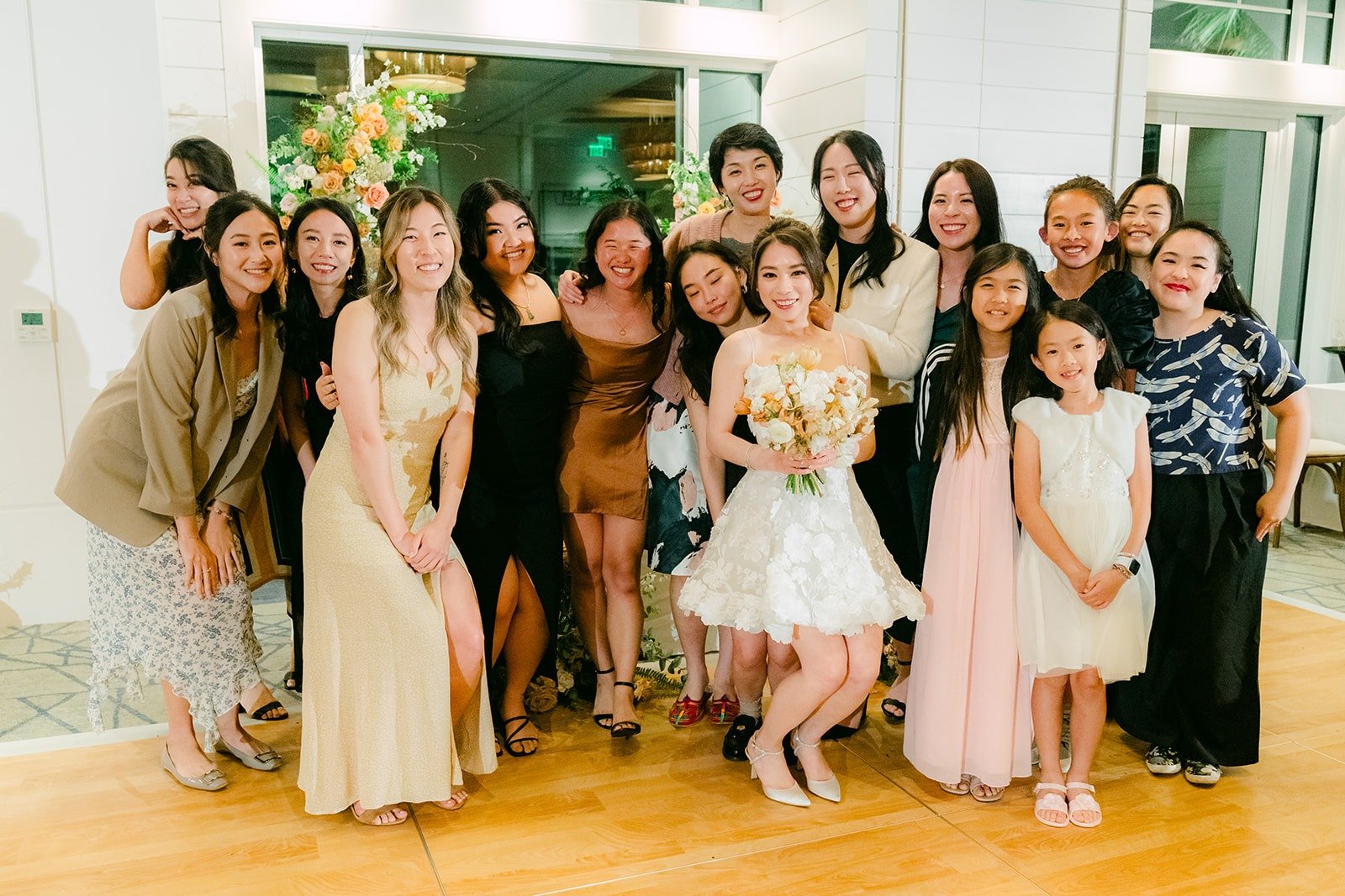 Angela with her friends gathered for the bouquet toss