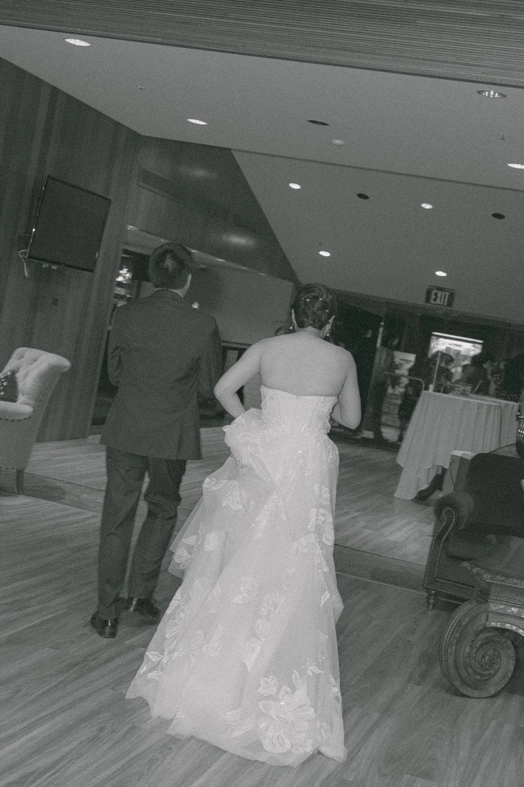 A black and white dance floor moment