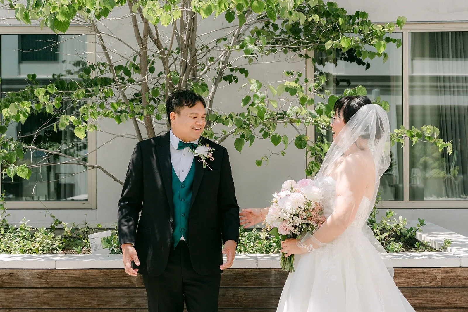 James turning around to see Stella for the first time in her wedding dress