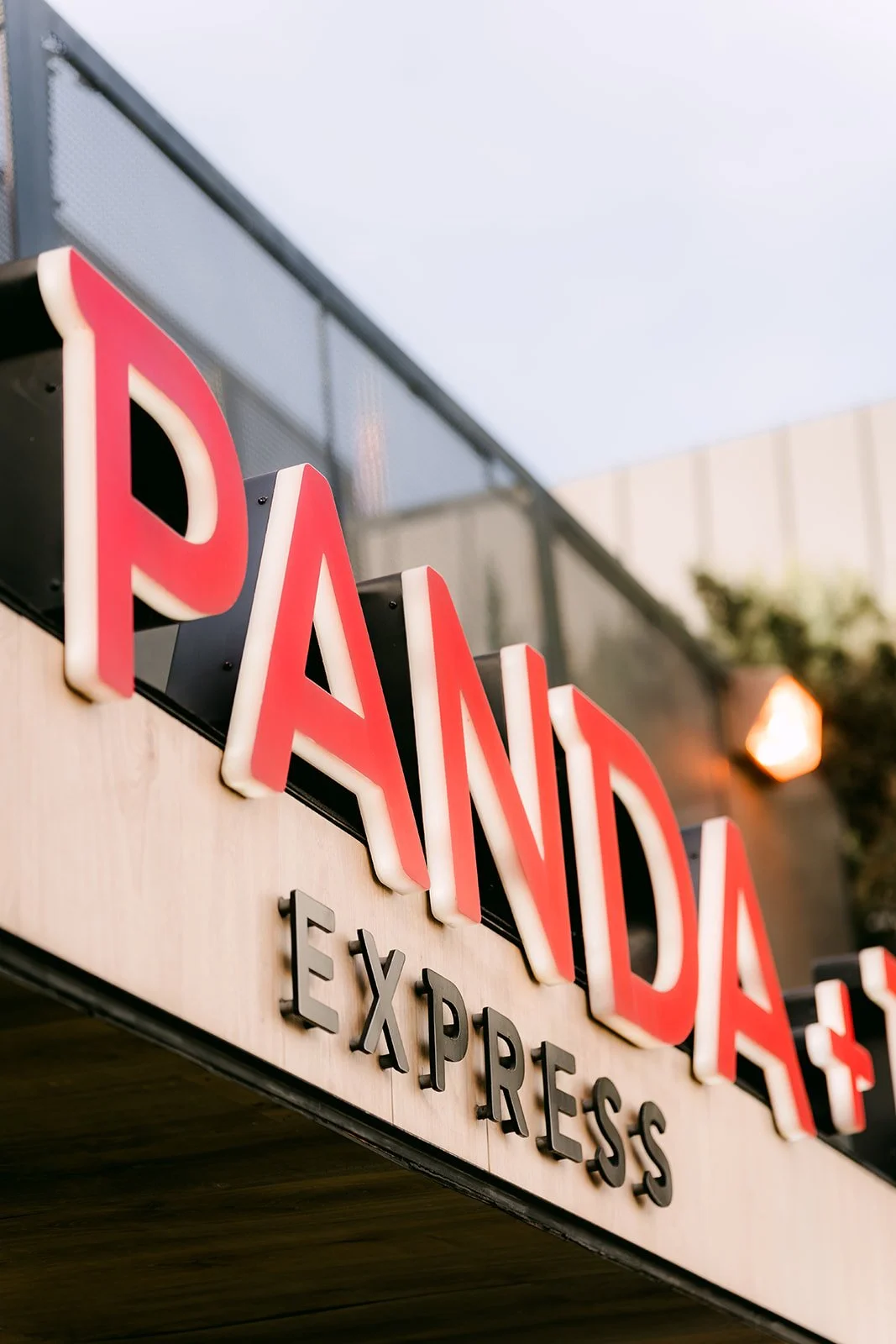 The Panda Express sign above the restaurant entrance.