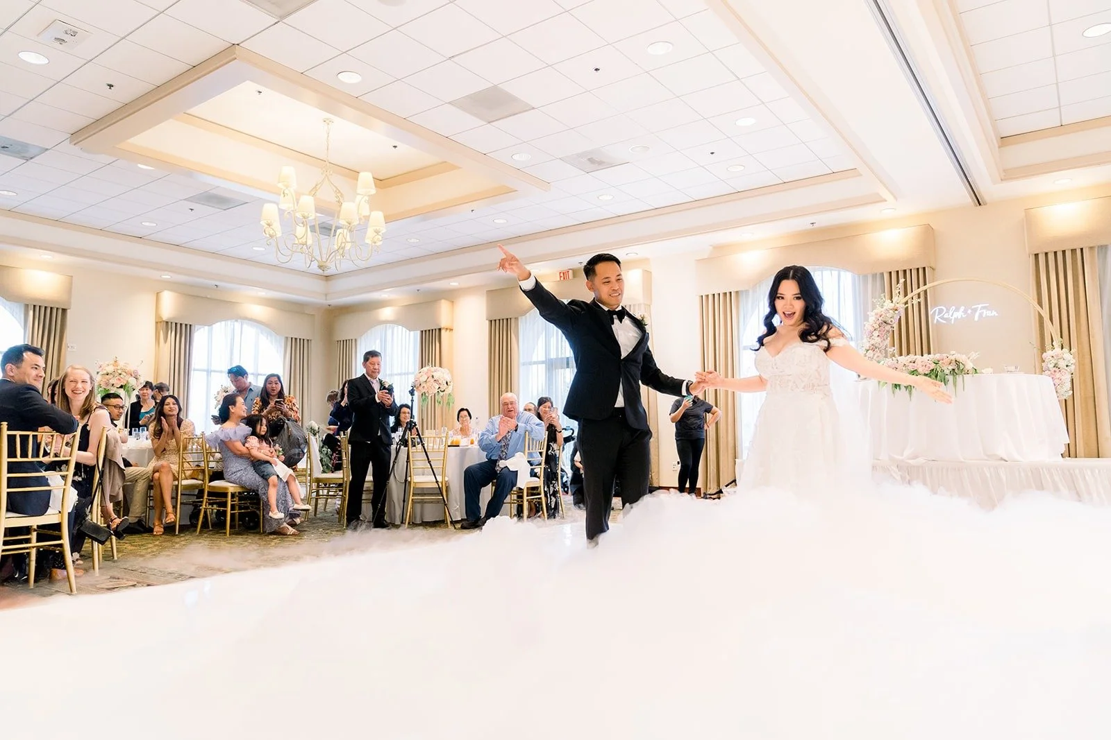 Wide view of the first dance in the Clubhouse ballroom