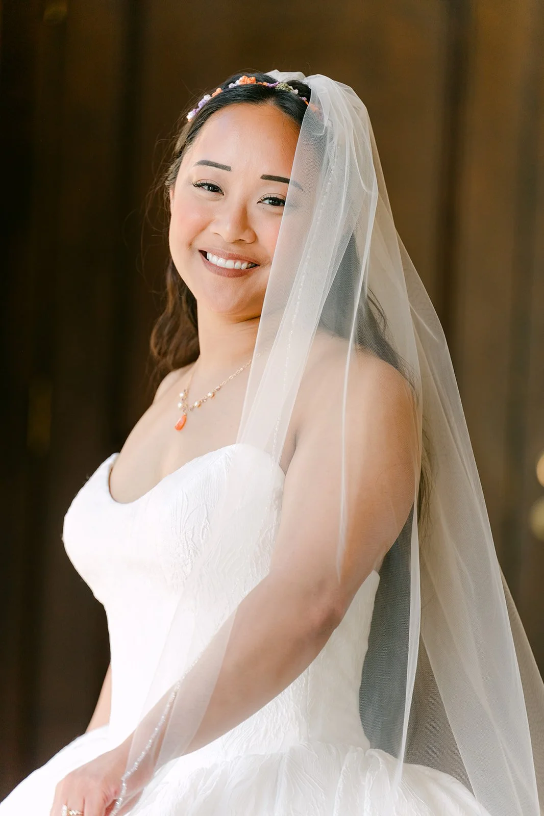 Bridal portrait of Angela in her veil