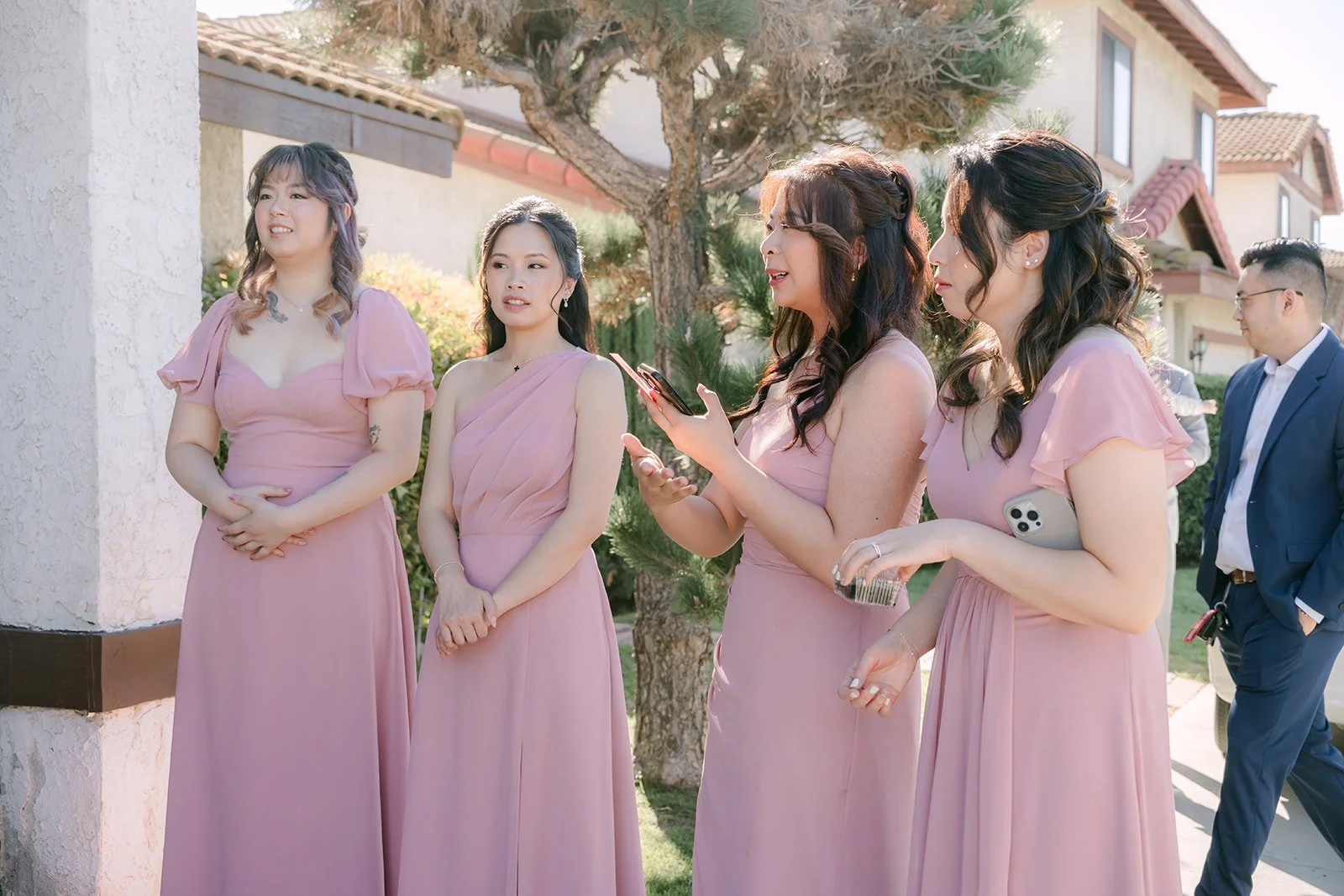 Bridesmaids laughing as they set a challenge.