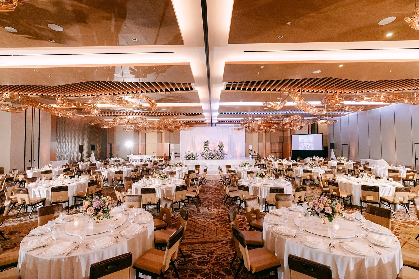 Arbor Ballroom at JW Marriott Anaheim set for the wedding reception