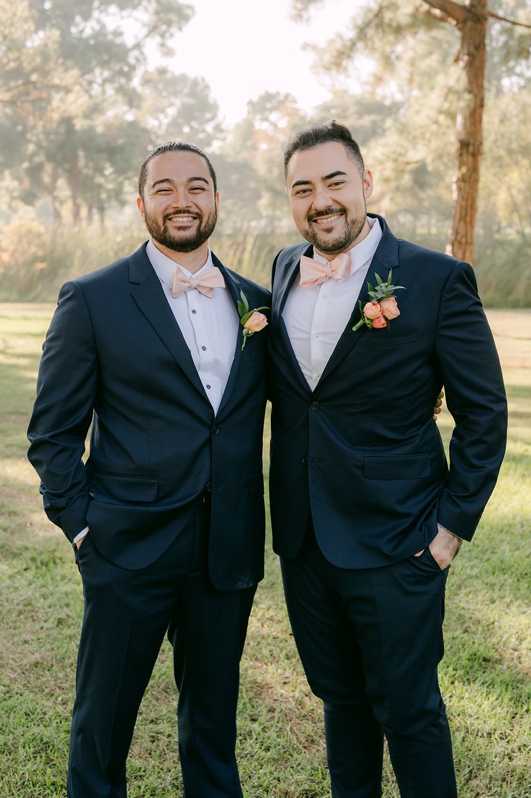 James and his best man laughing side by side