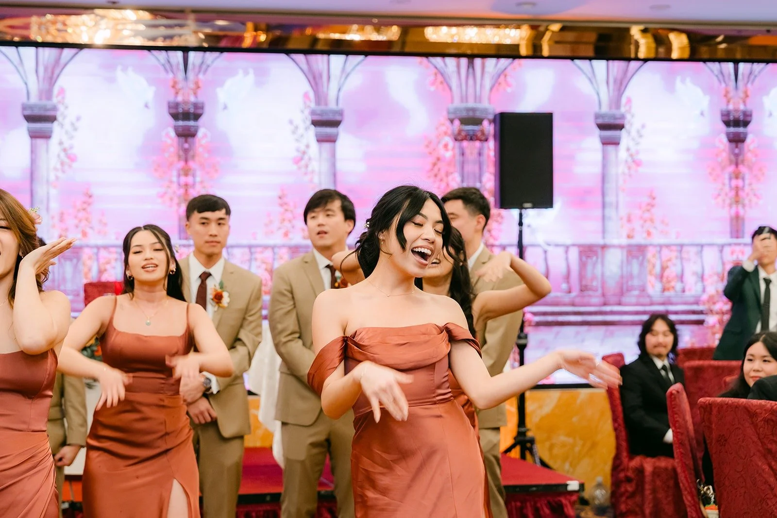 The wedding party lined up across the dance floor during the grand entrance