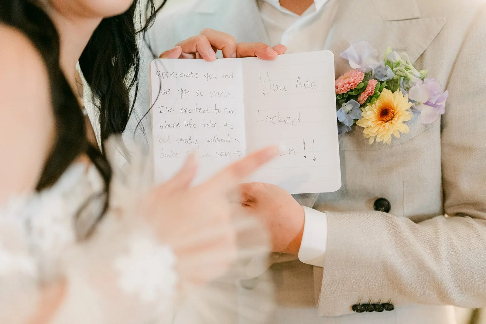 Close up of Mike's handwritten vow book