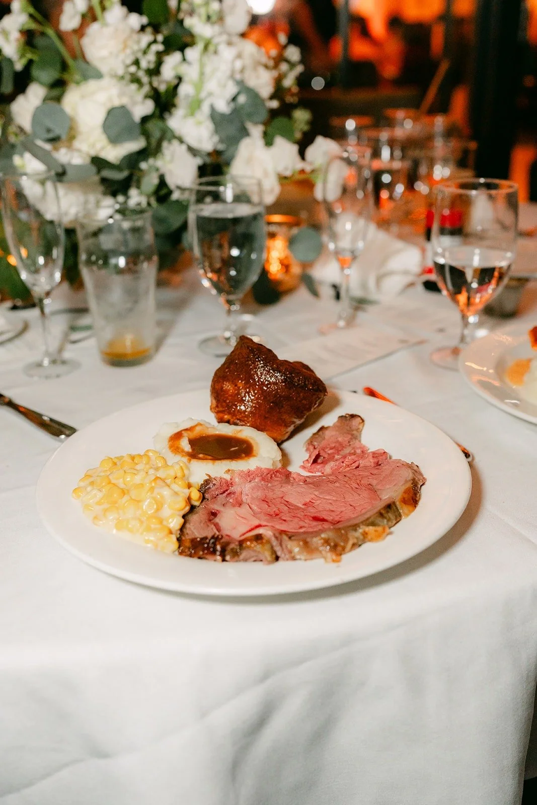 A plate of prime rib served at the reception