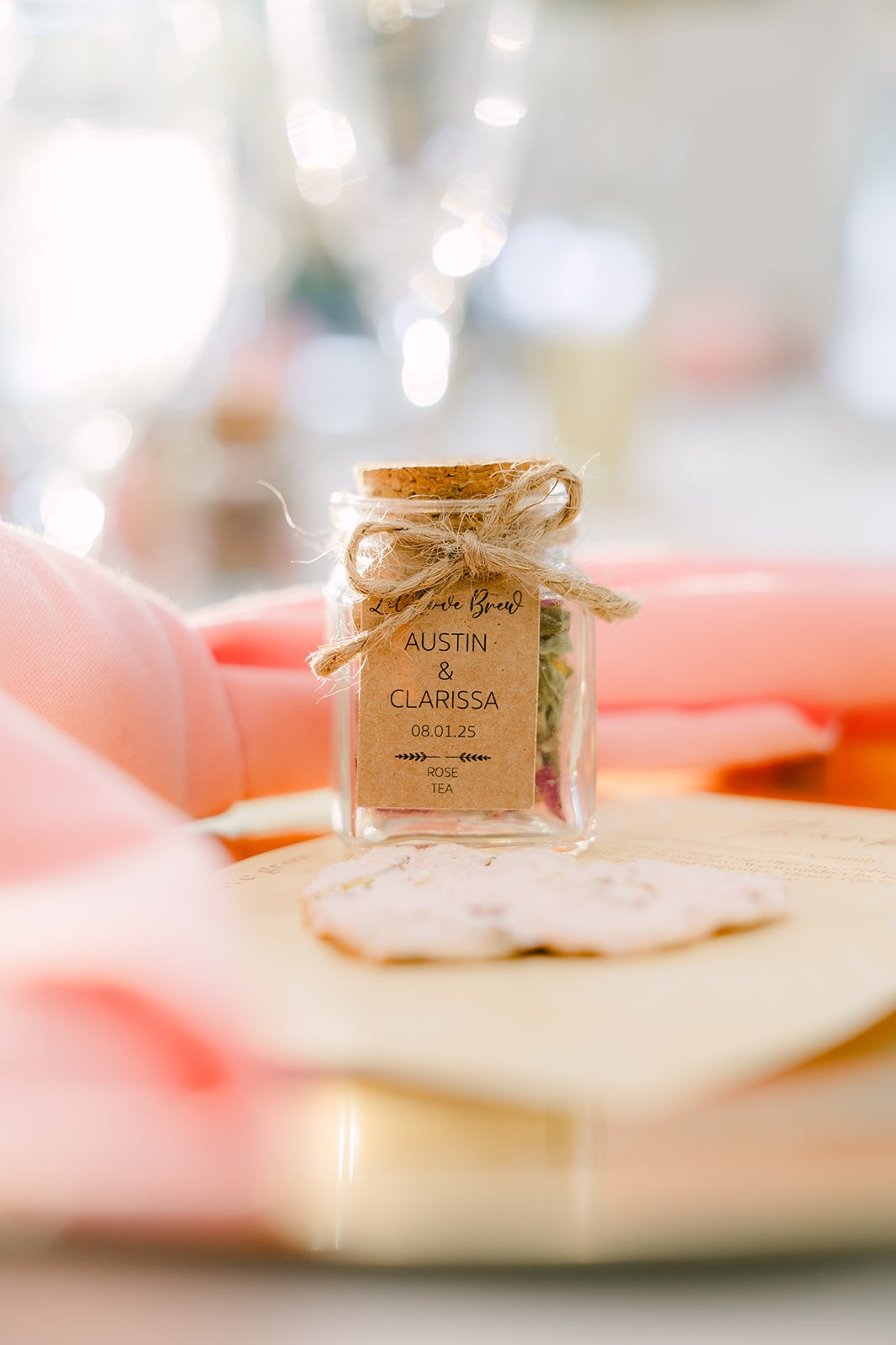 A wedding favor at each place setting