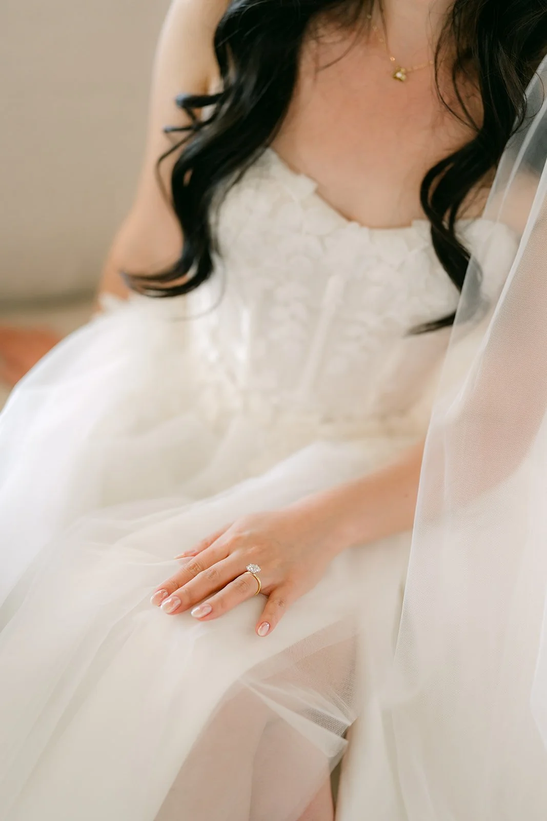 Detail of the bride's lace bodice and gown
