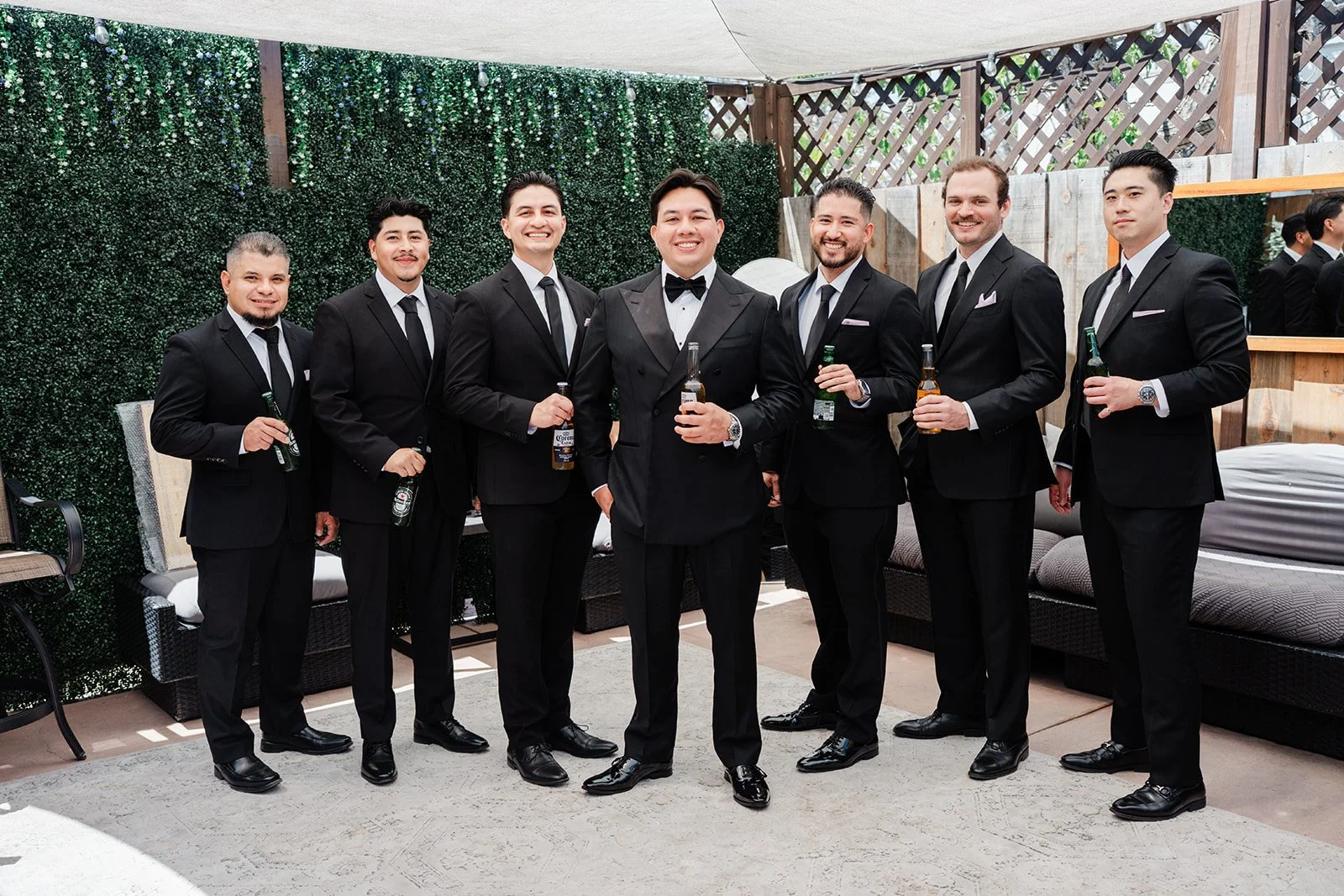 Groom and groomsmen in the groom's suite