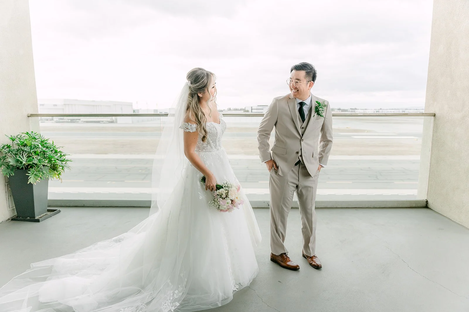 First look on the balcony overlooking the Long Beach Airport runway