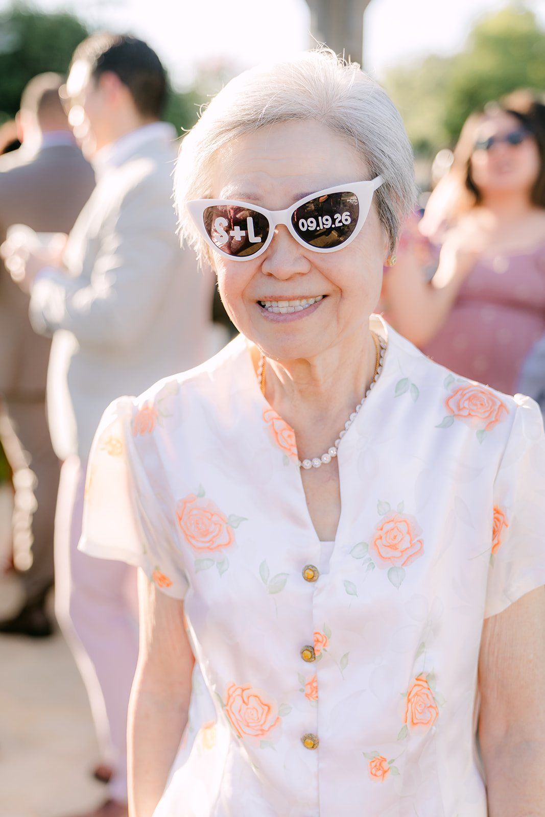 Grandma rocking custom S and L sunglasses at cocktail hour
