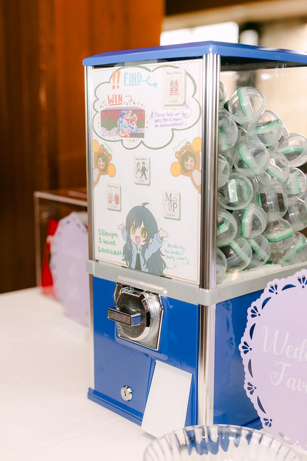 A custom gumball machine for guests