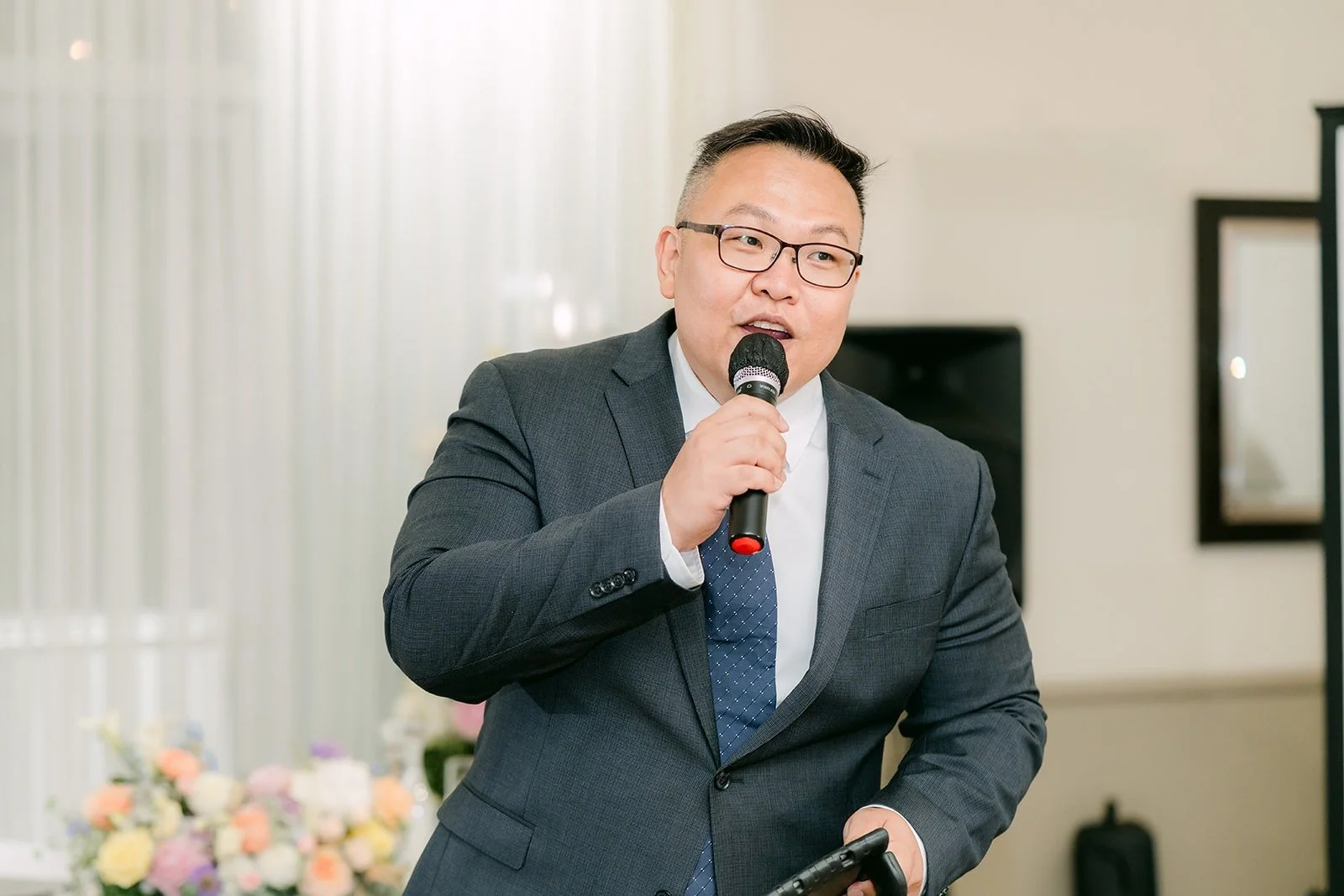 A guest speaking during the reception