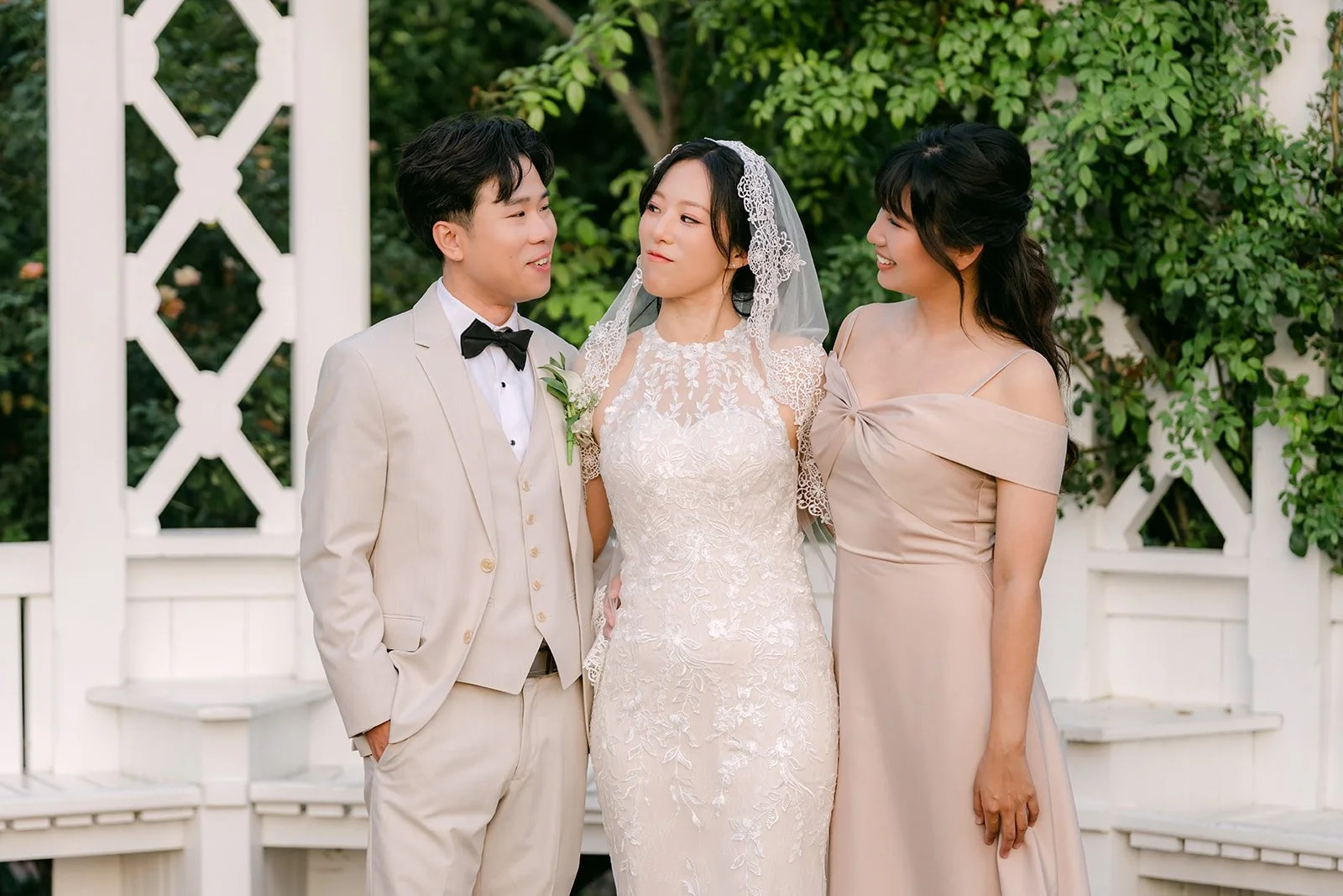 Elaine and Wen with Kathleen at the pergola, photographed by One and Only Production.