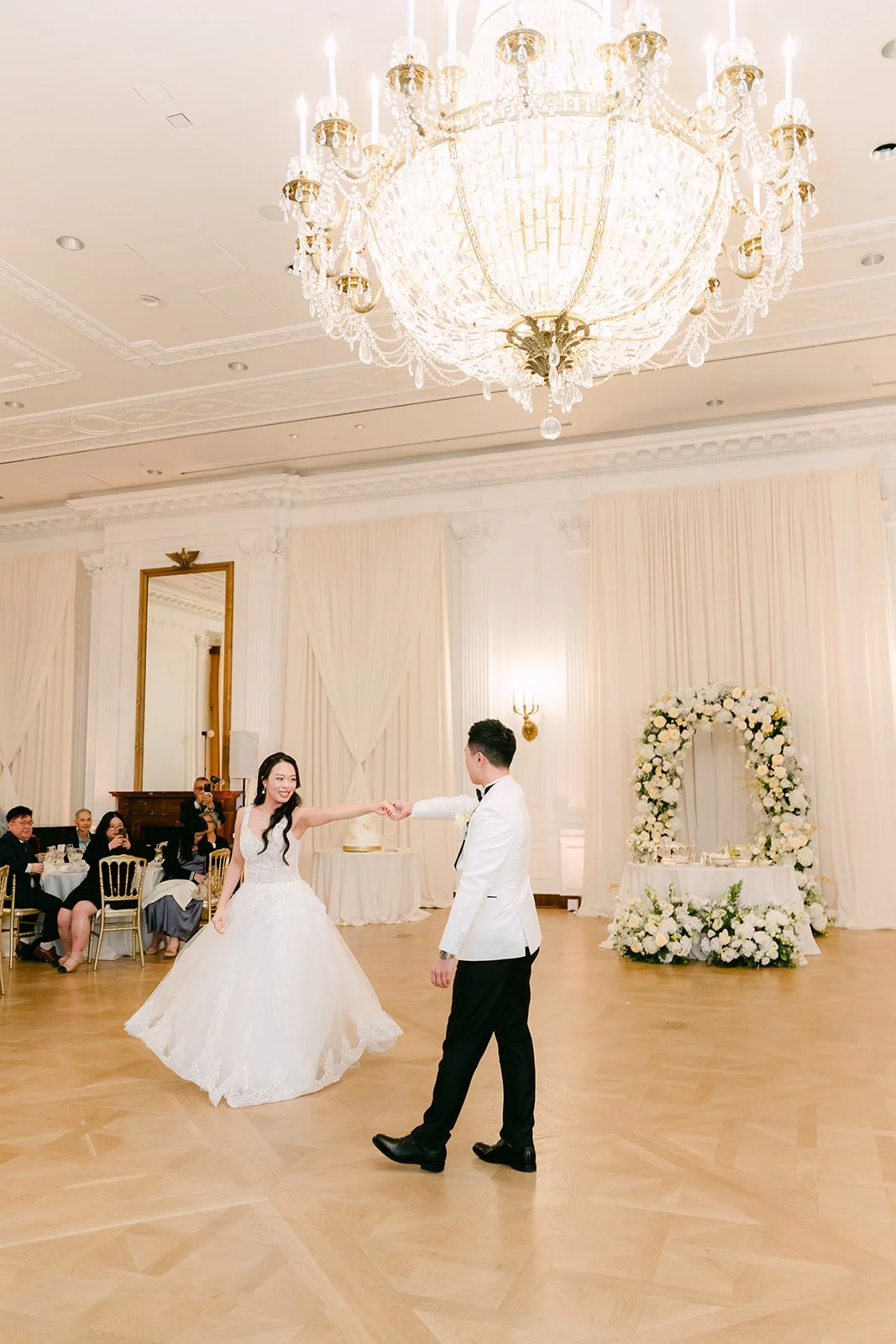 Jenny and Ryan's first dance under the chandelier.