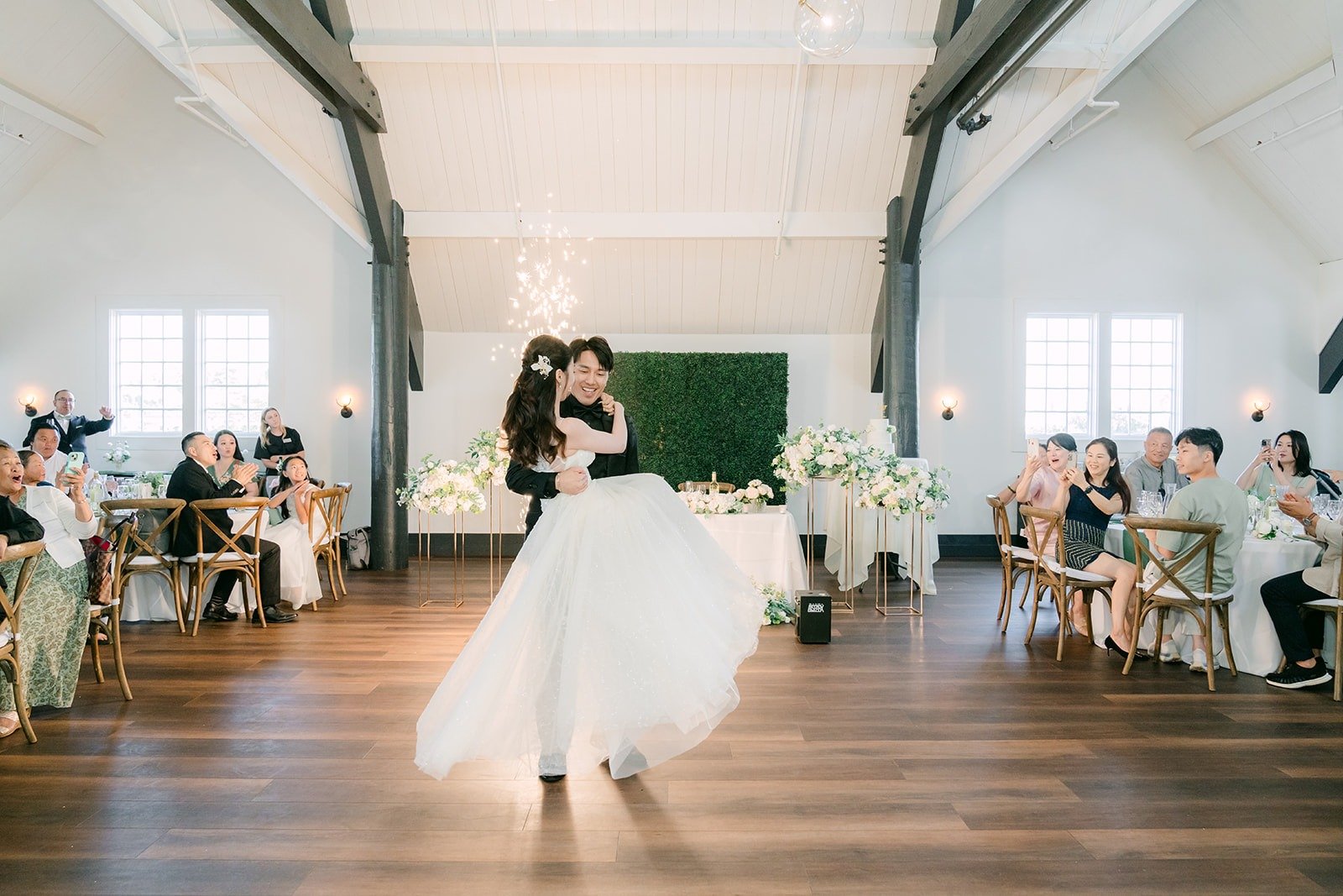 Tin twirling in her dress on the dance floor