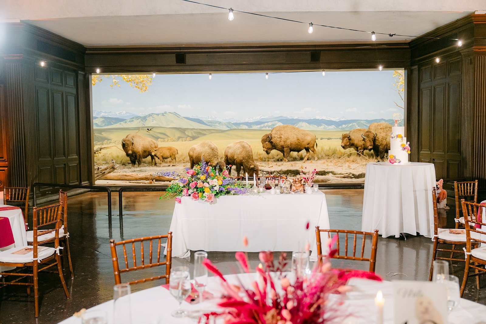 The reception hall lined with wildlife dioramas