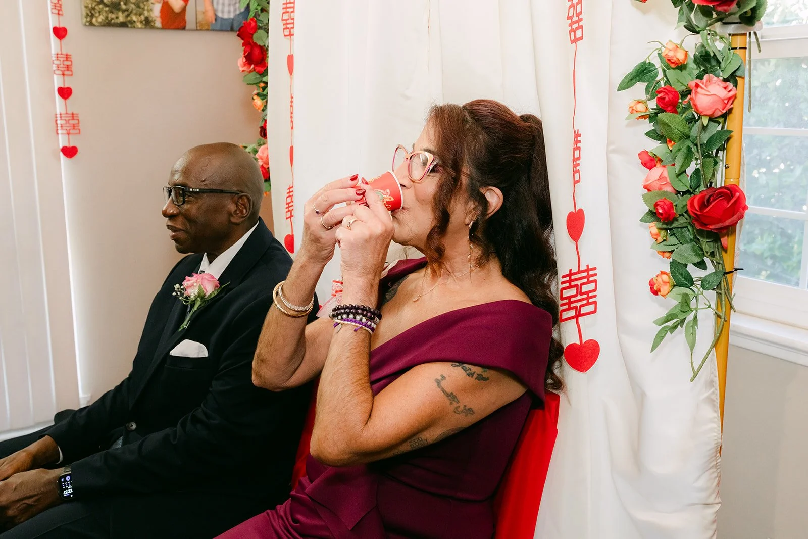 A relative sipping tea.