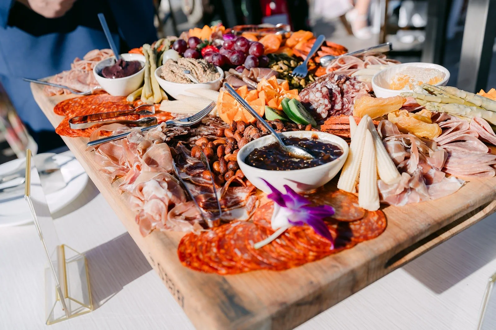 Cured meats, cheeses and olives on a grazing board on the Jewel Terrace
