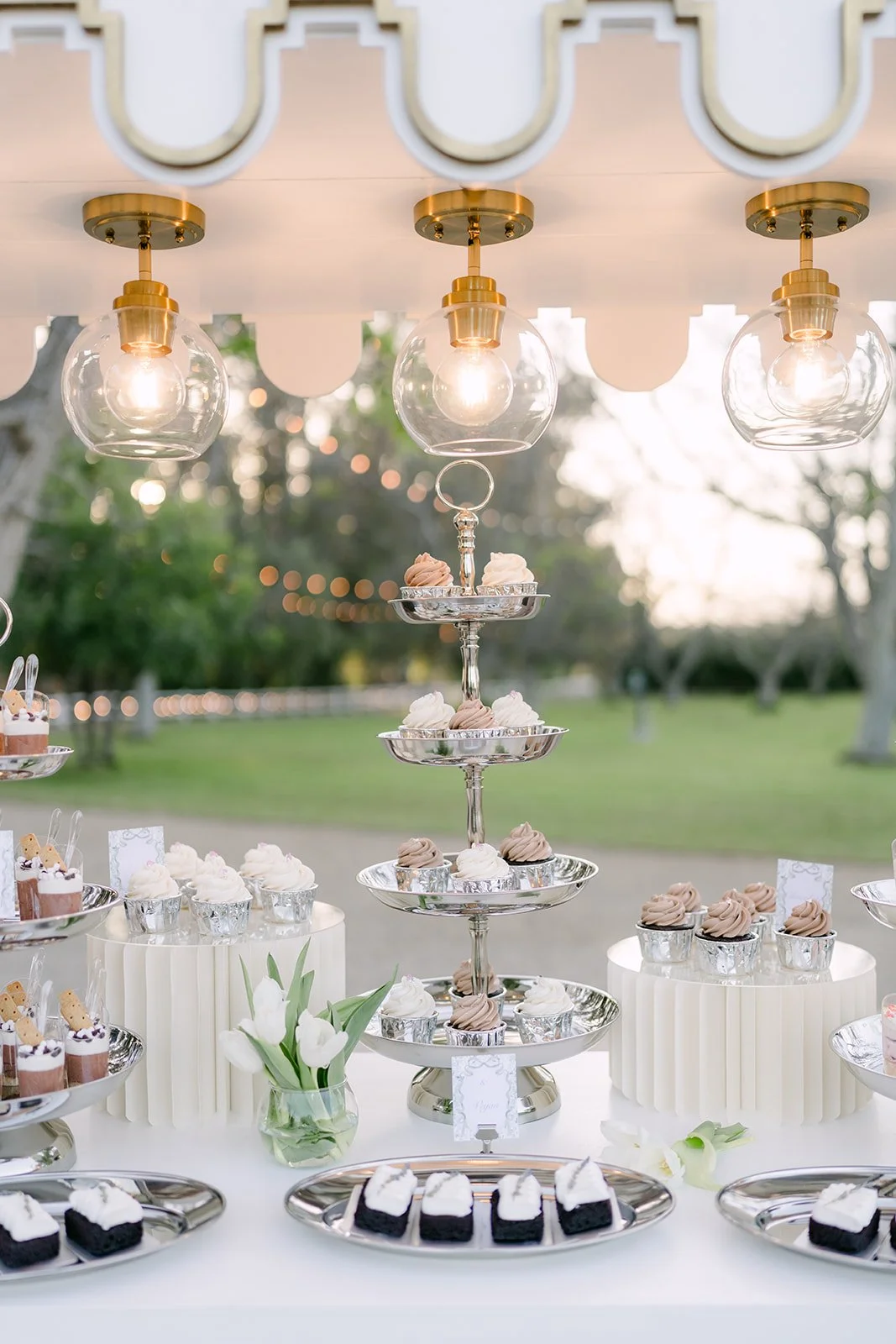 Dessert cart with lights and tiered treats
