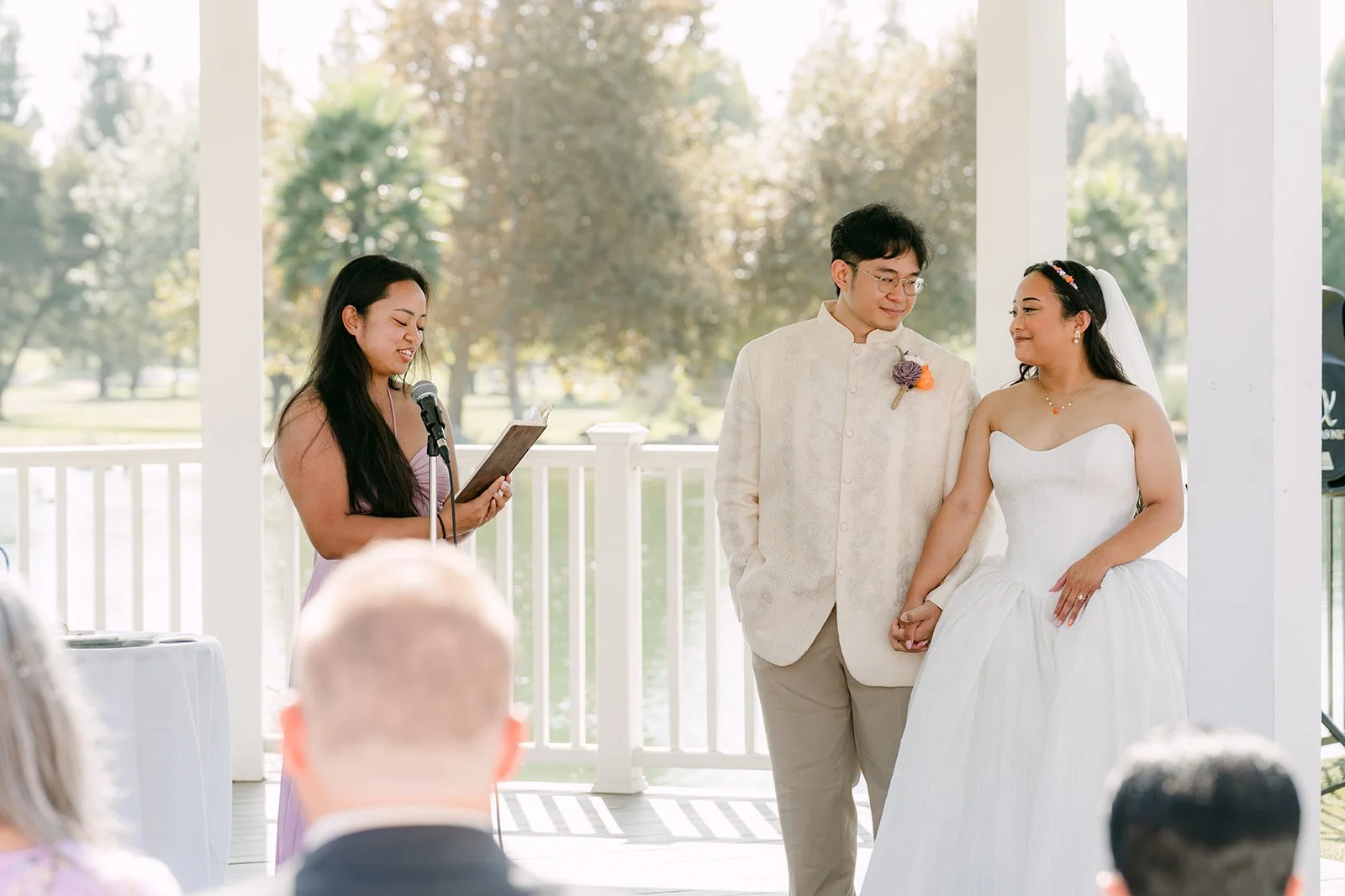 The officiant welcoming guests