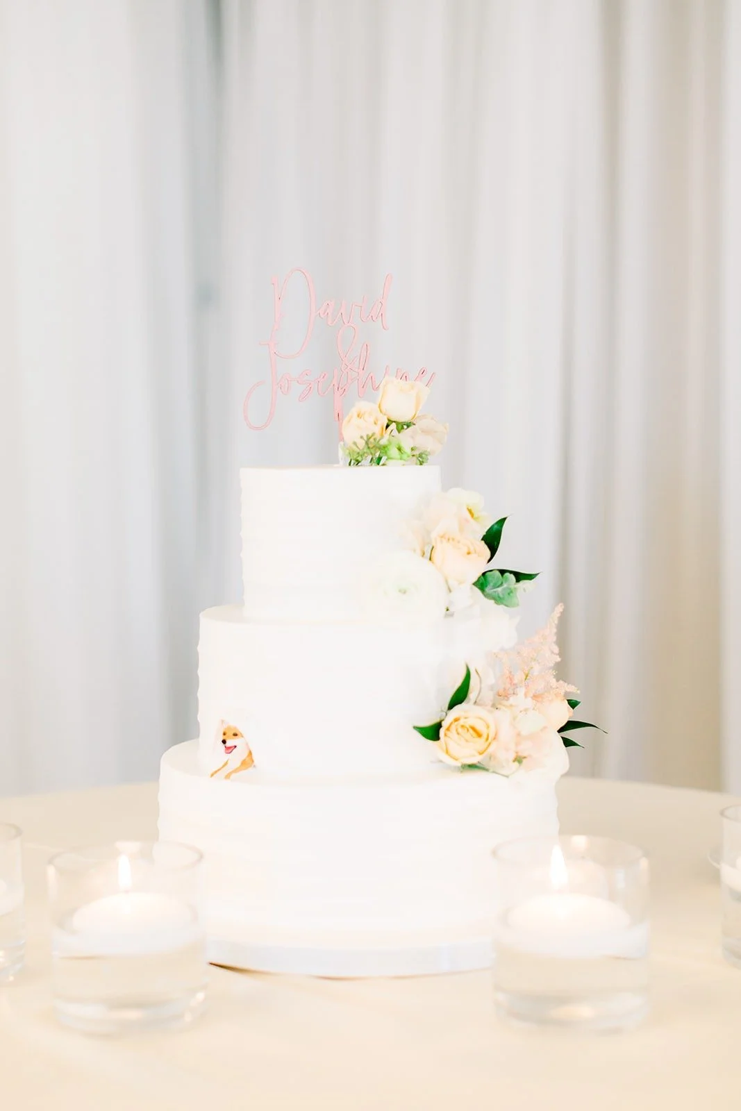 Josephine and David's tiered white wedding cake