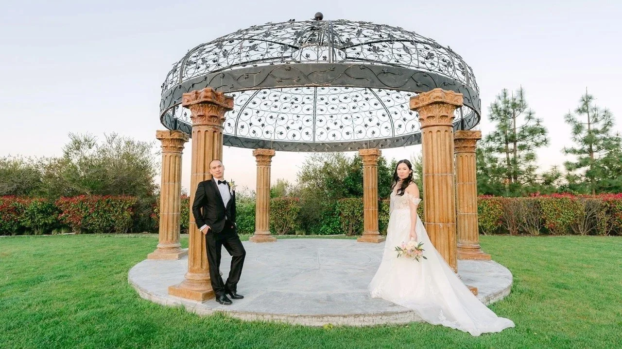 Christine and Martin at the iron rotunda at Vellano Estate