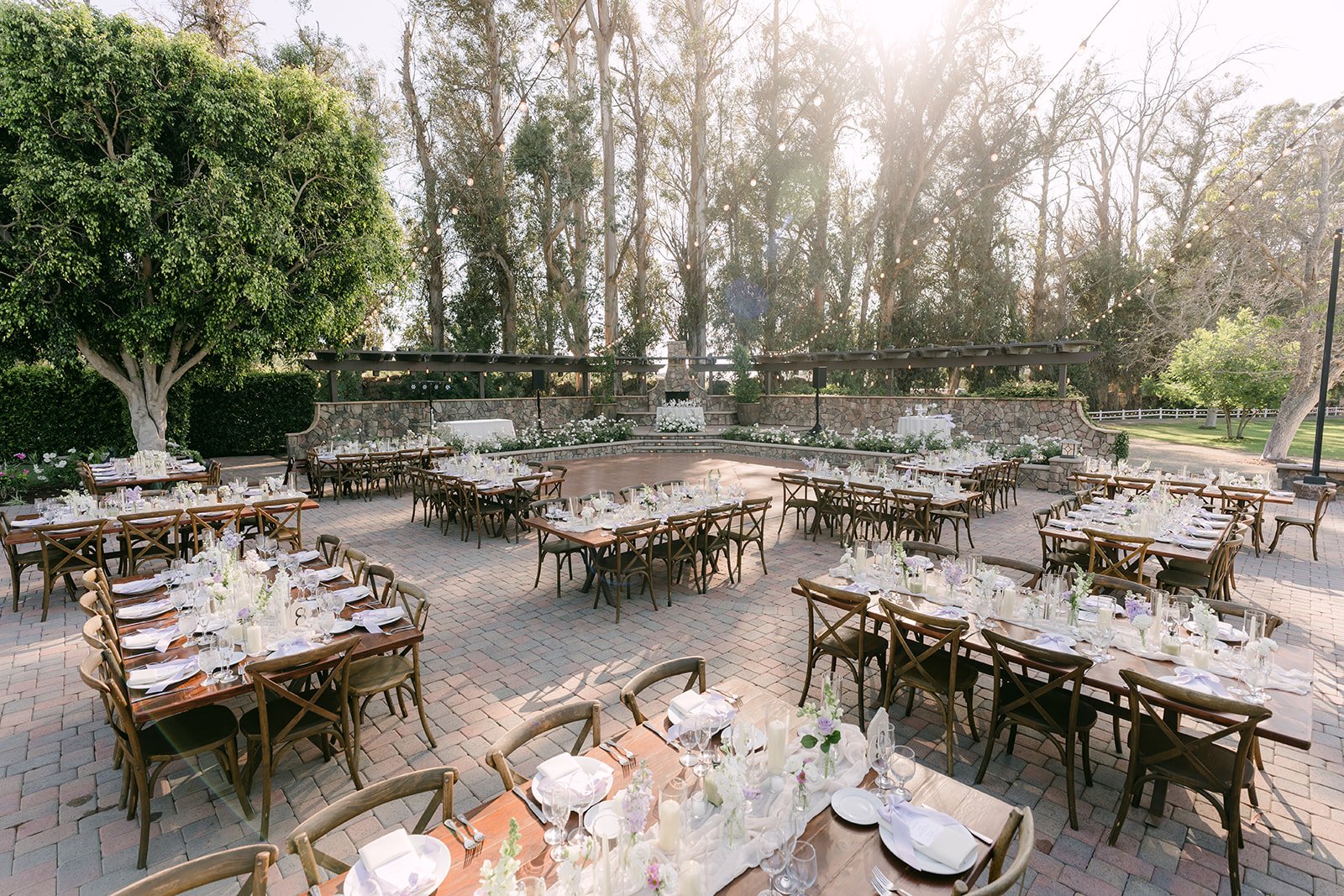 Reception tables set on the patio at The Walnut Grove in Moorpark