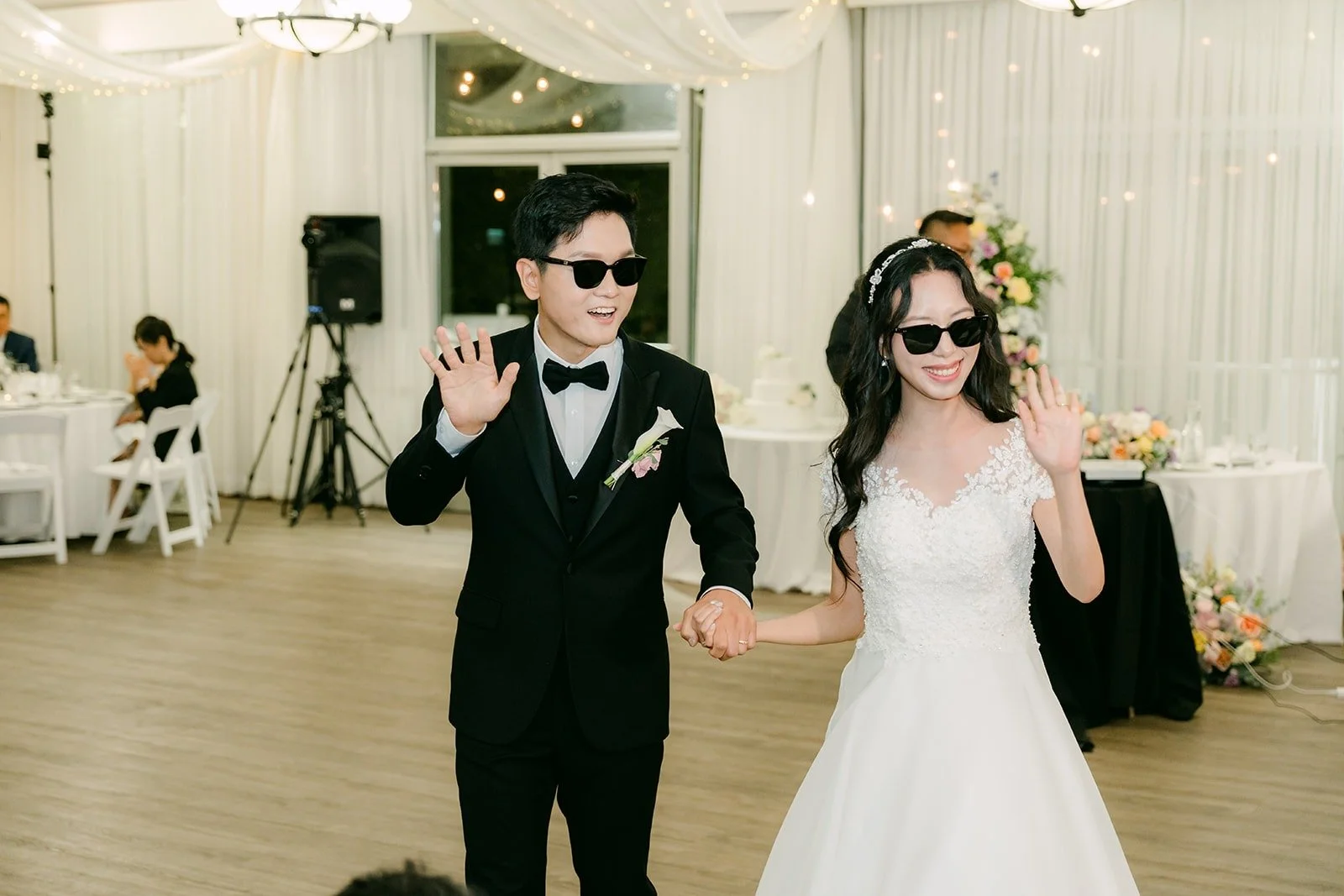 Jeannie and Eunsang making their grand entrance in sunglasses