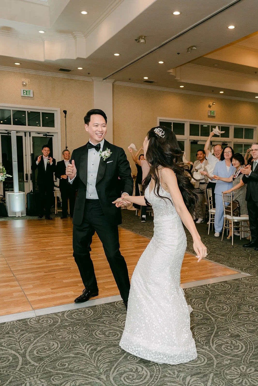 Kristine and William dancing into the reception