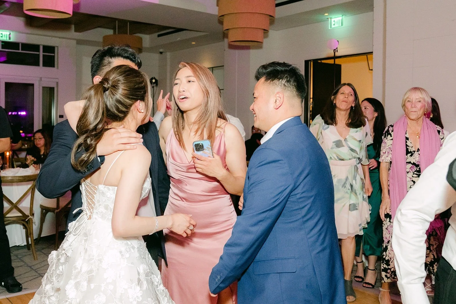 Angela dancing with guests as the party picks up