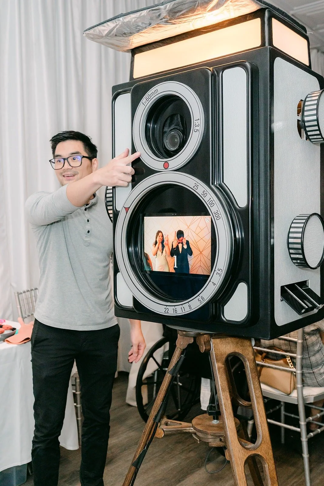 The 8bit Photobooth camera set up at the reception
