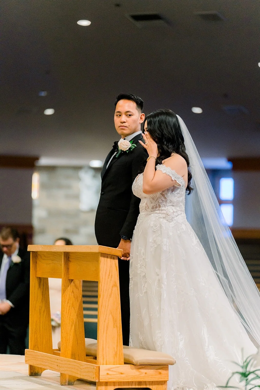 Francesca and Ralph sharing their first kiss as a married couple