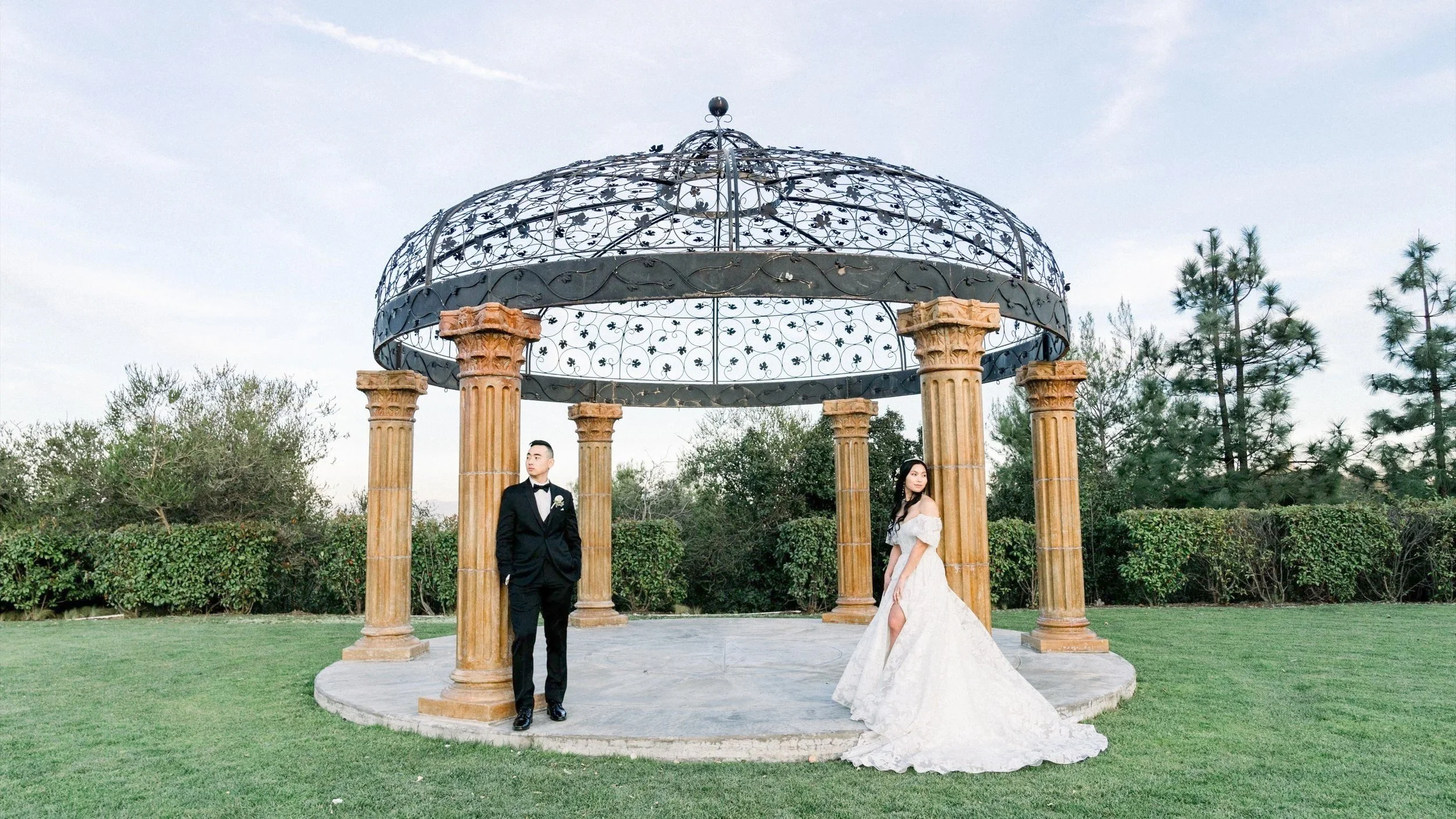 Shekinah and Golden at the iron rotunda at Vellano Estate
