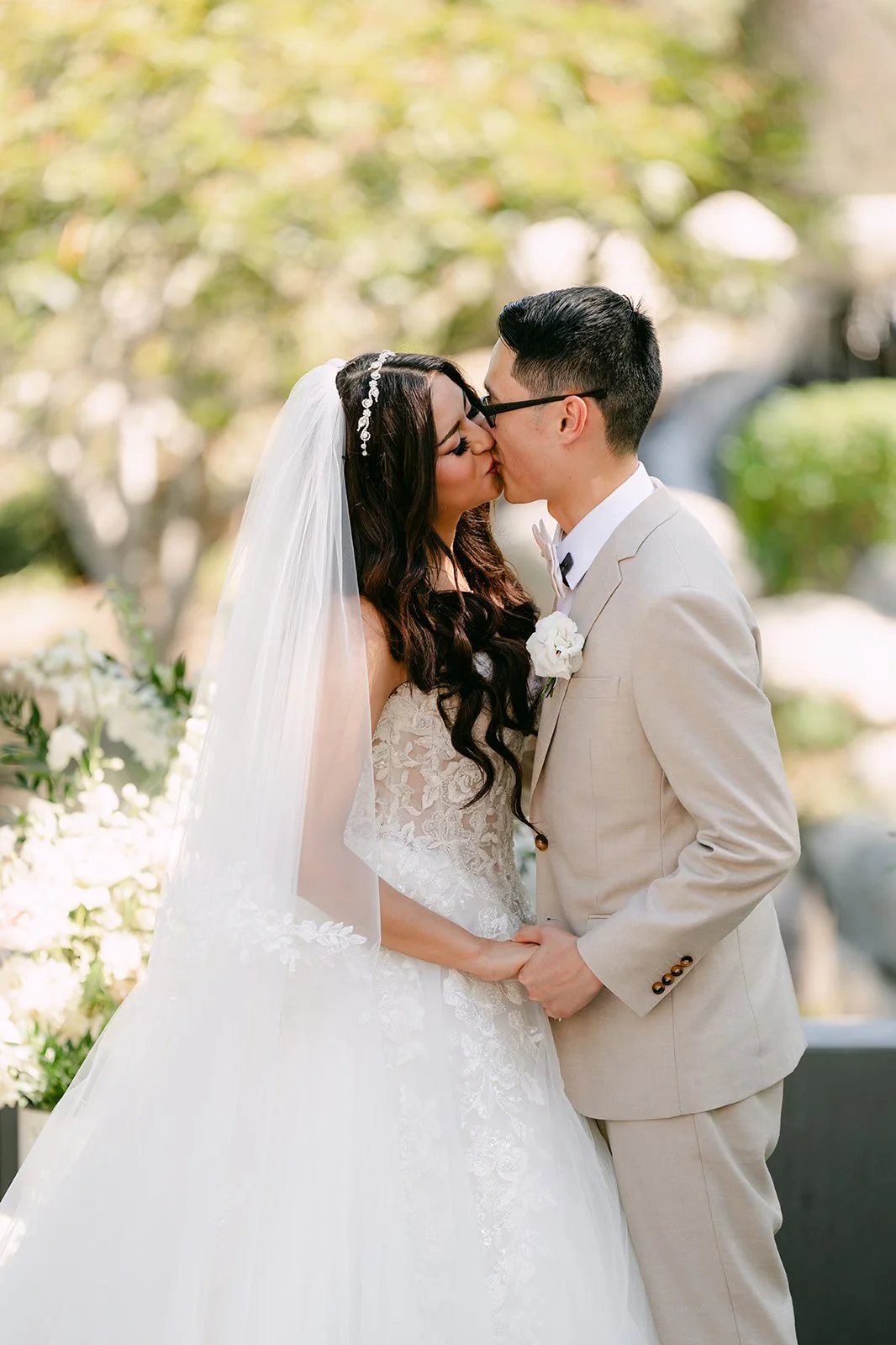 Sandra and Kevin's first kiss as husband and wife at Coyote Hills Golf Course.