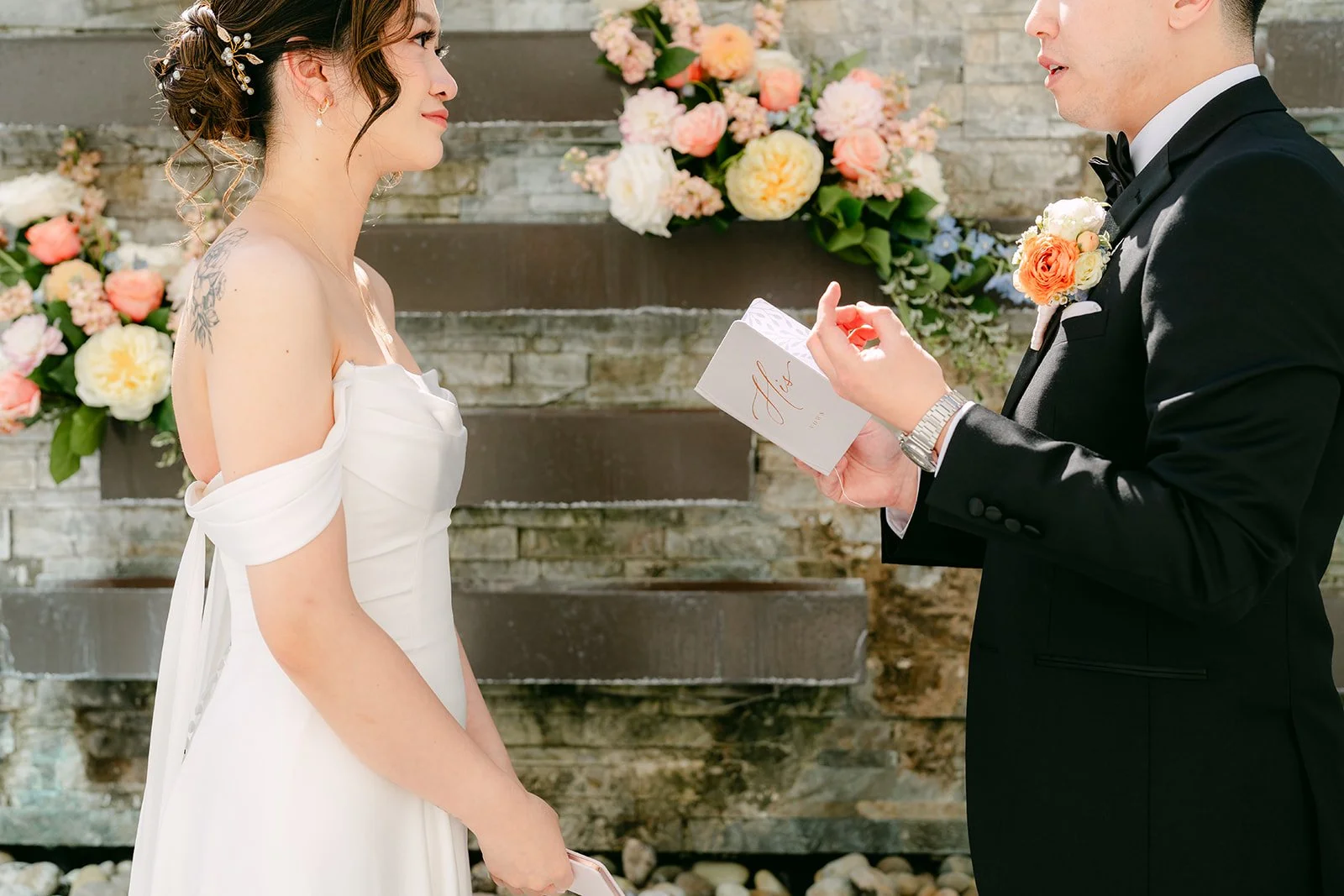 Amanda listening as San reads his private vows.